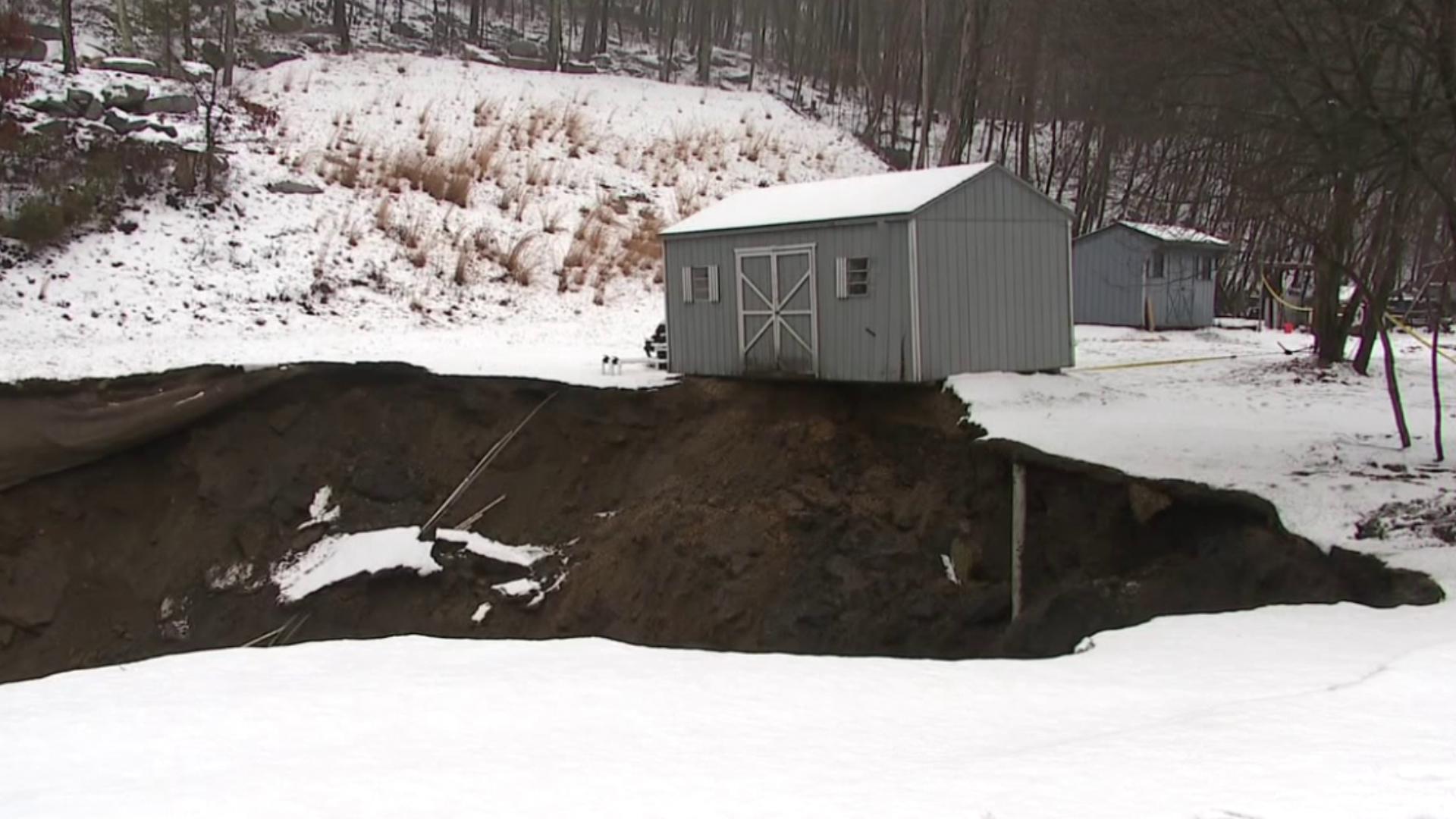 The massive subsidence swallowed a Mahanoy Township family's swimming pool.