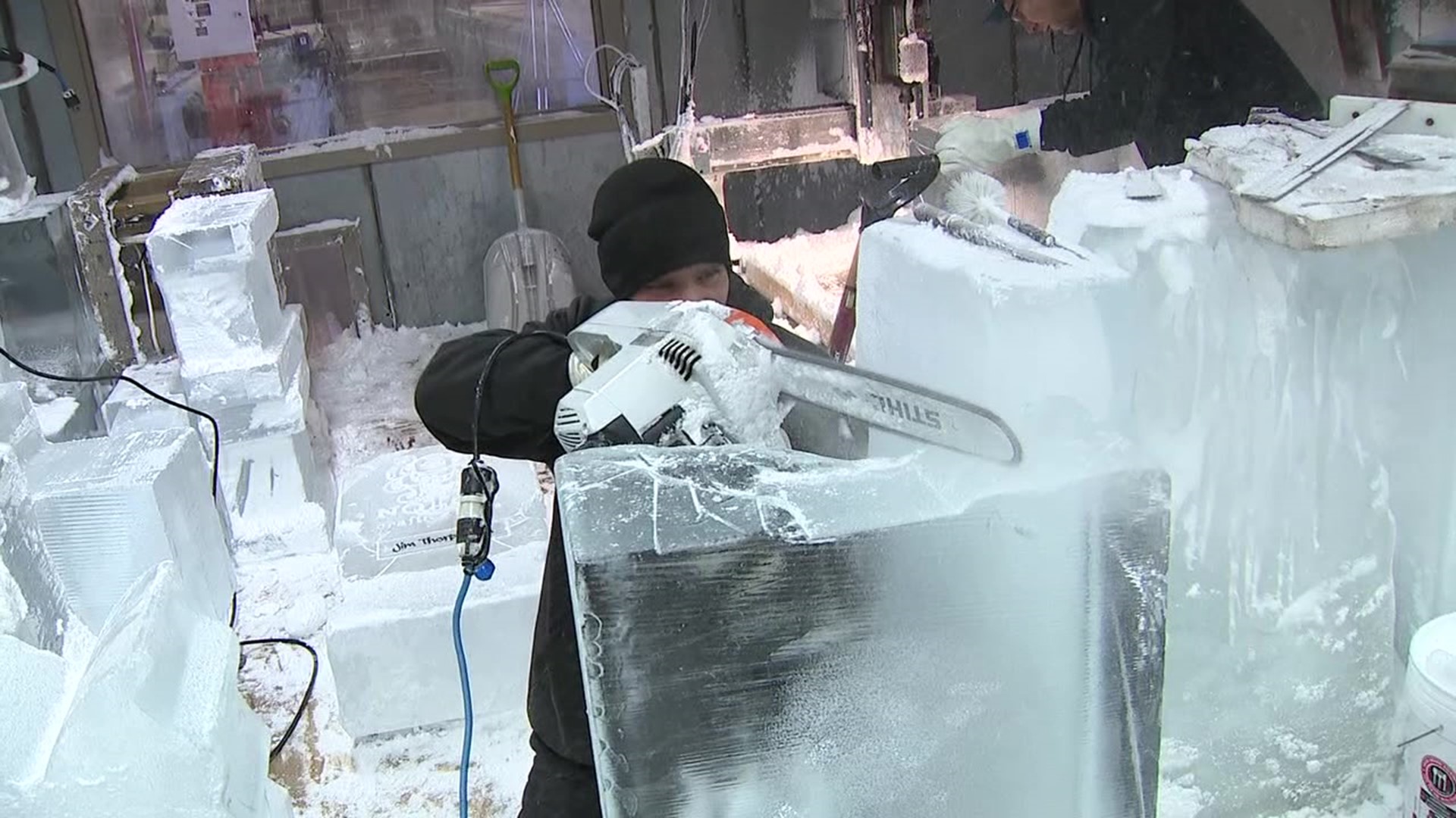 Sculpted Ice Works near Hawley is craving up more than 60 sculptures for Jim Thorpe and Stroudsburg's Winterfests.