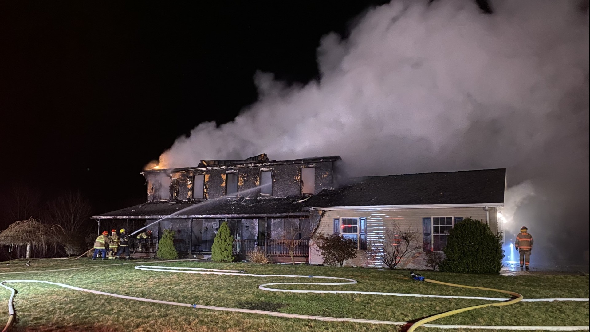 Crews responded to a home along Harris Pond Road in Ross Township around 4 a.m. Sunday to battle the flames.