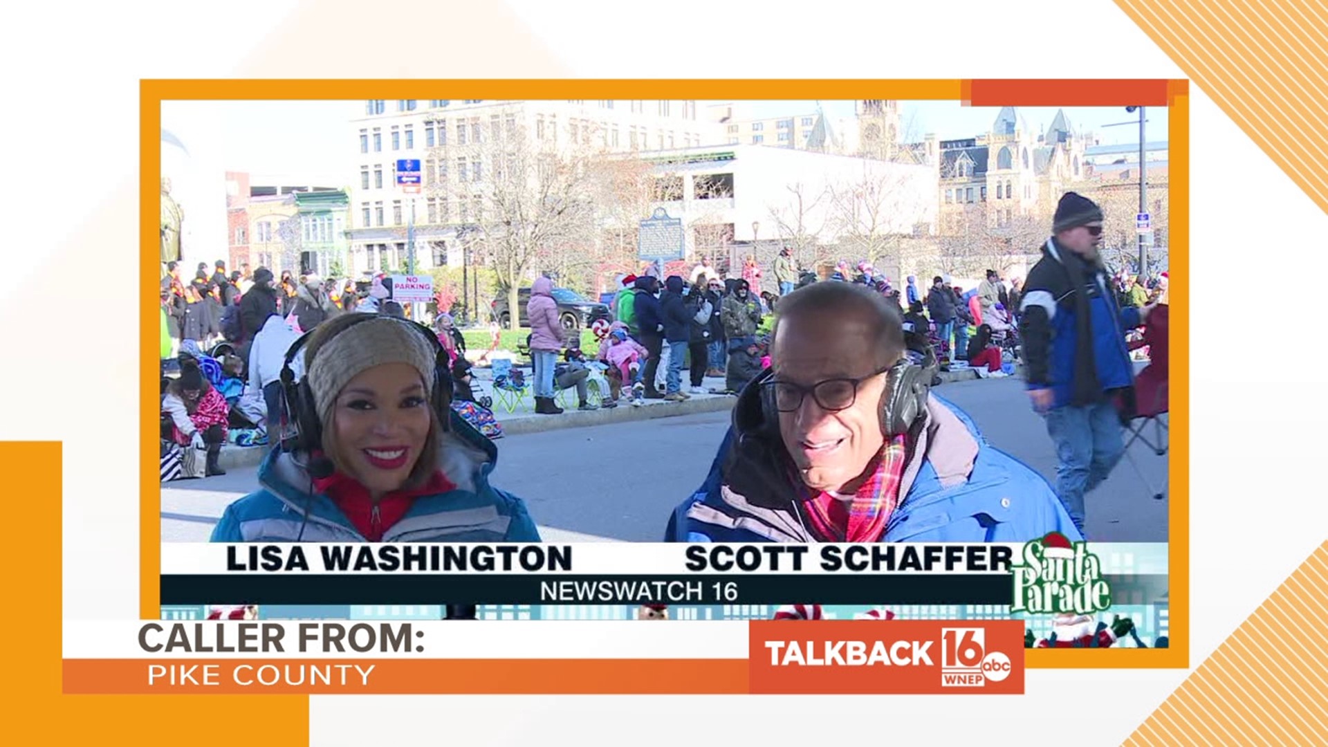 Callers are commenting on Lisa and Scott bearing the cold temperatures at the Scranton Santa Parade.