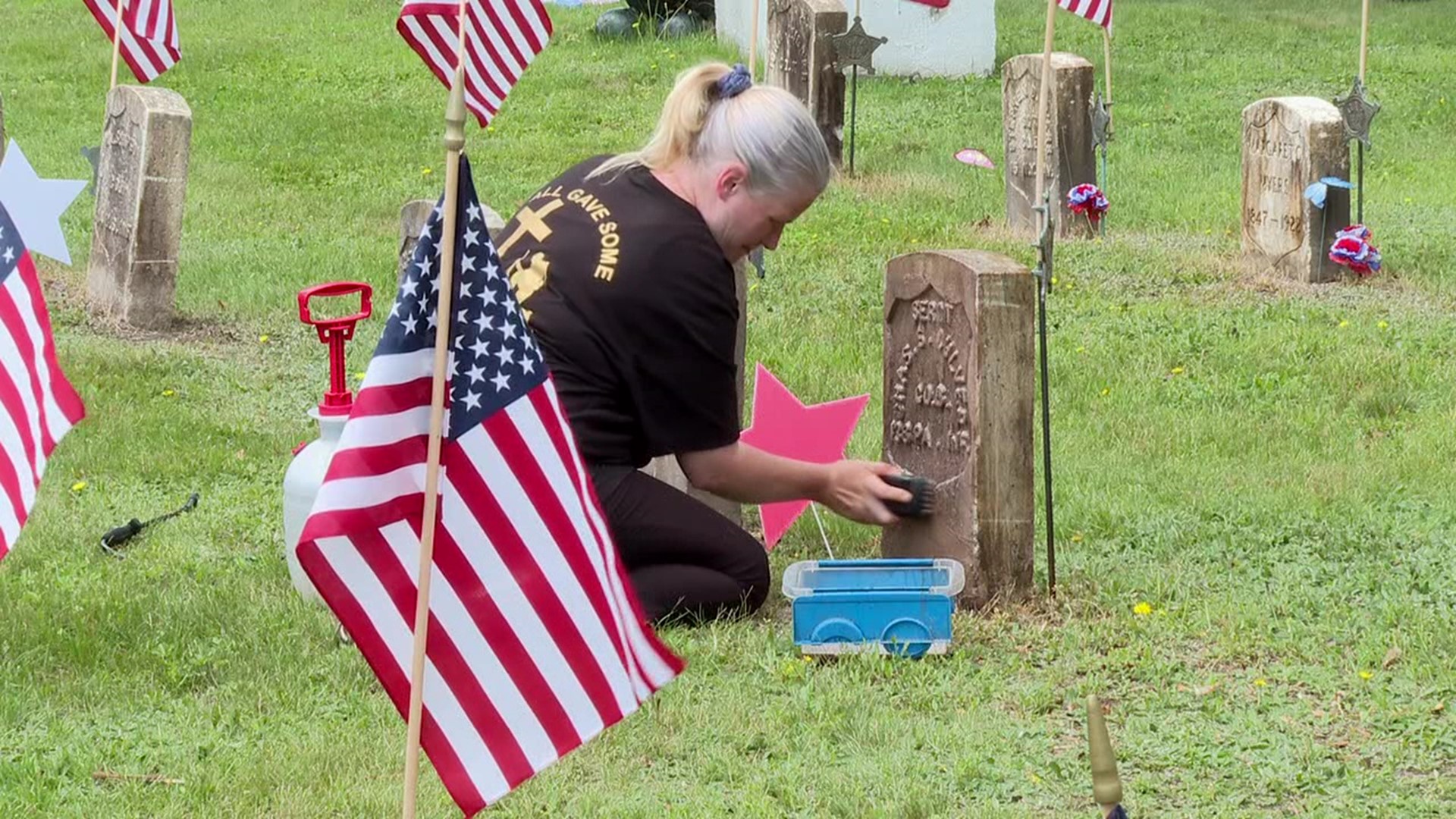 Over the past year, Alicia Lee has cleaned 256 veteran headstones. She hopes to increase the number to 400 by July 4.