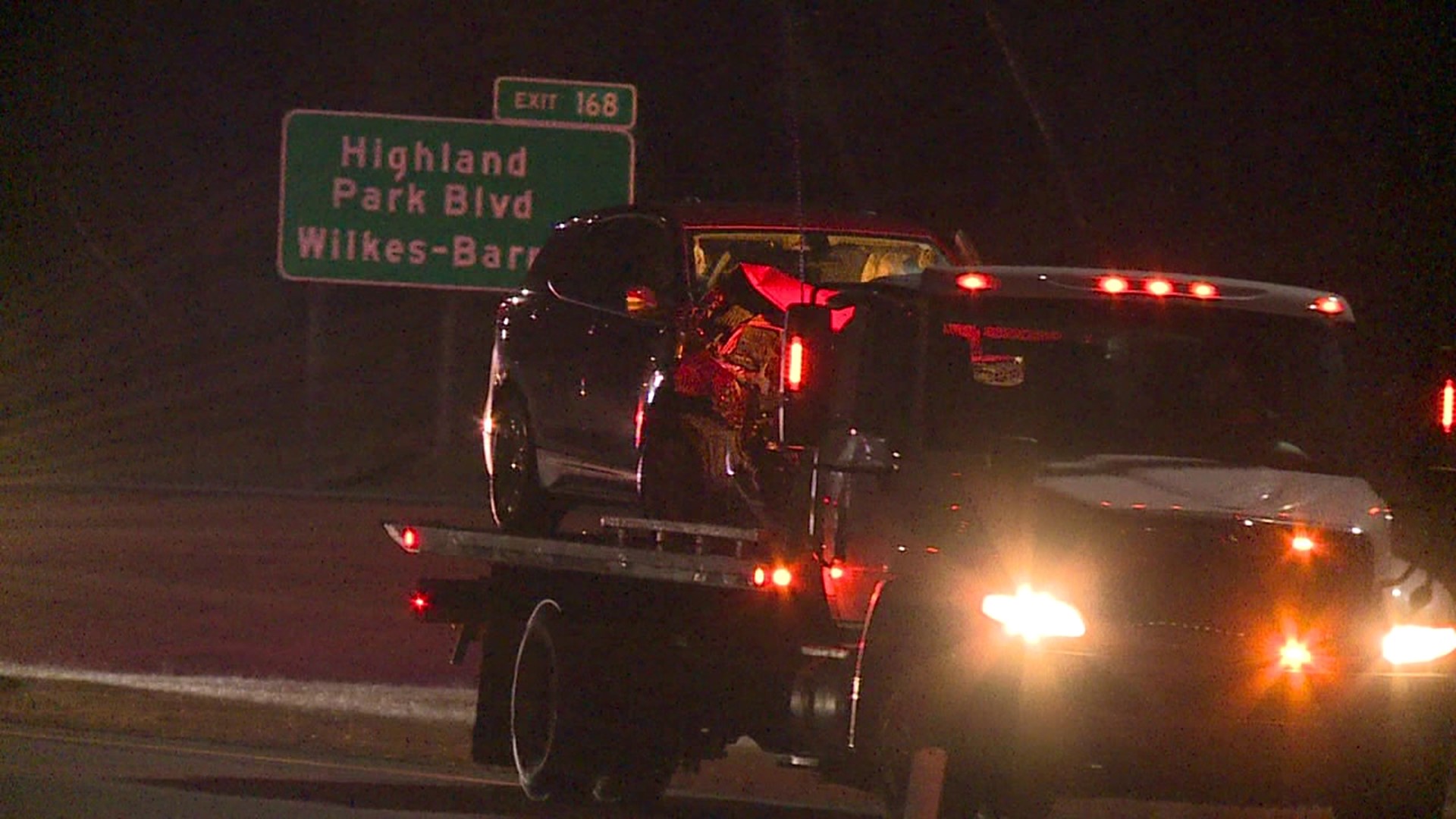 The crash happened around 11:30 p.m. Friday near the Highland Park Boulevard exit in Wilkes-Barre Township.
