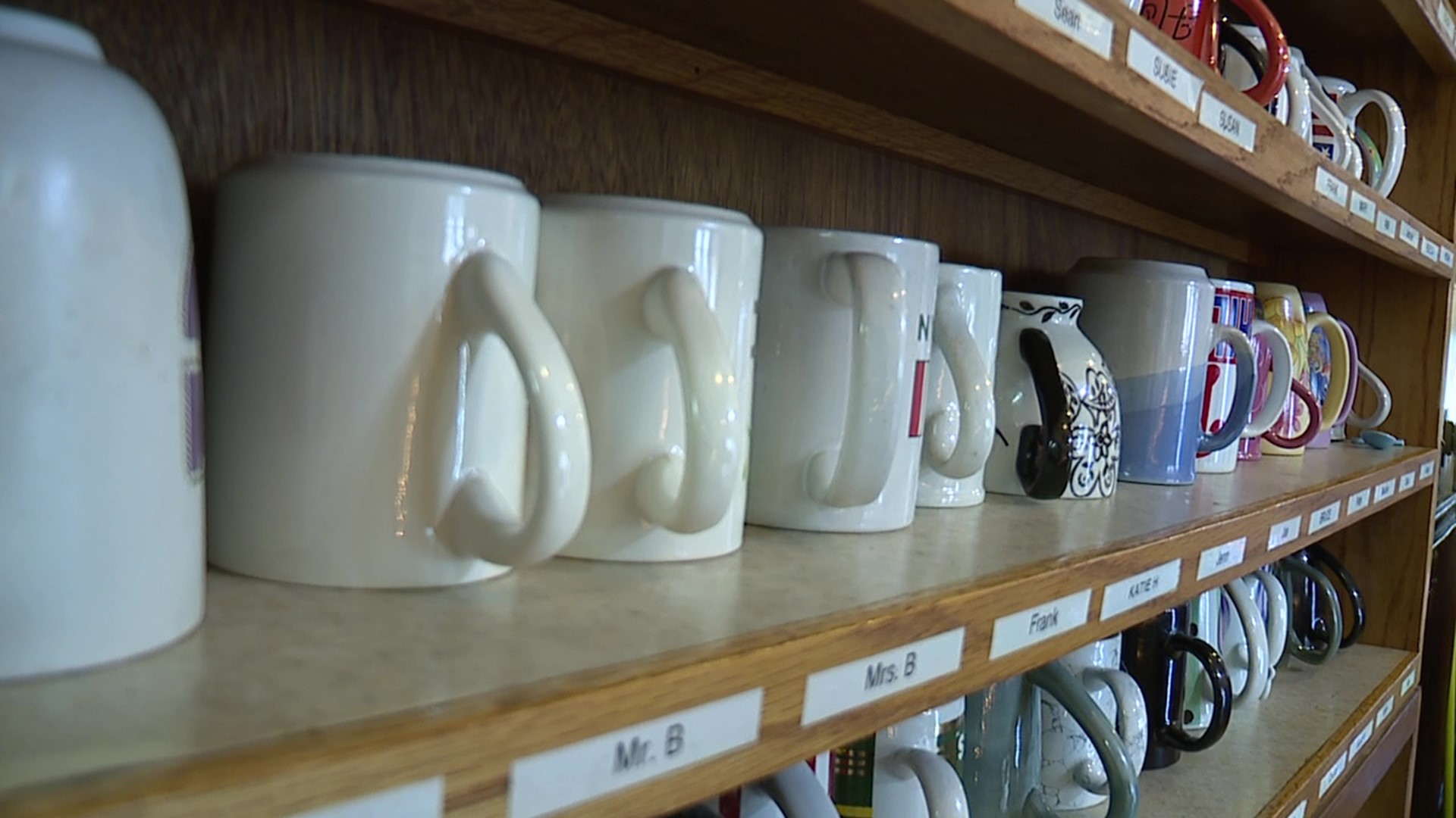 Longworth's Restaurant in Jermyn has a unique feature lining its shelves: Hundreds of customers' coffee mugs.