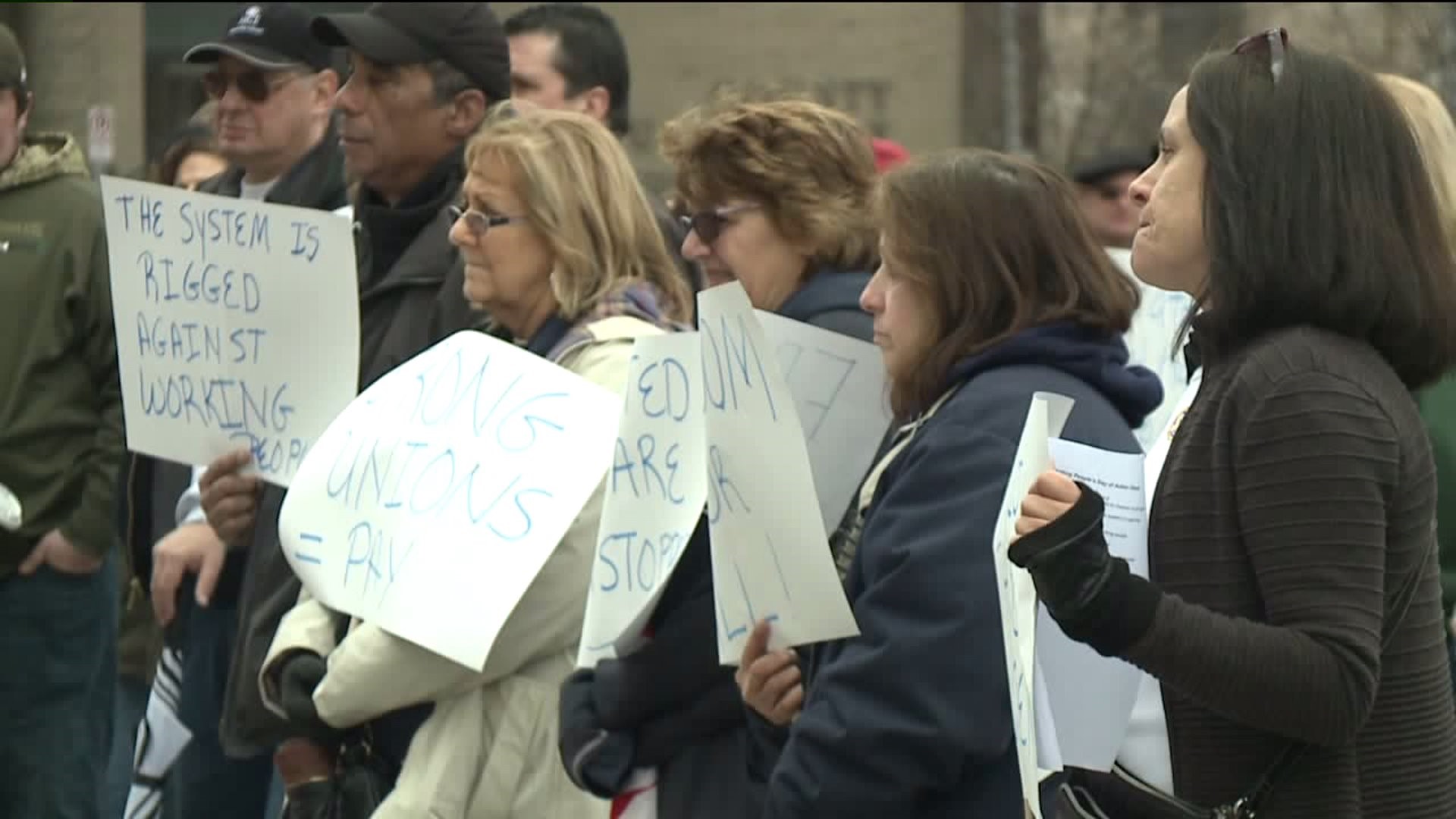 Union Members Rally Outside Courthouse in Wilkes-Barre