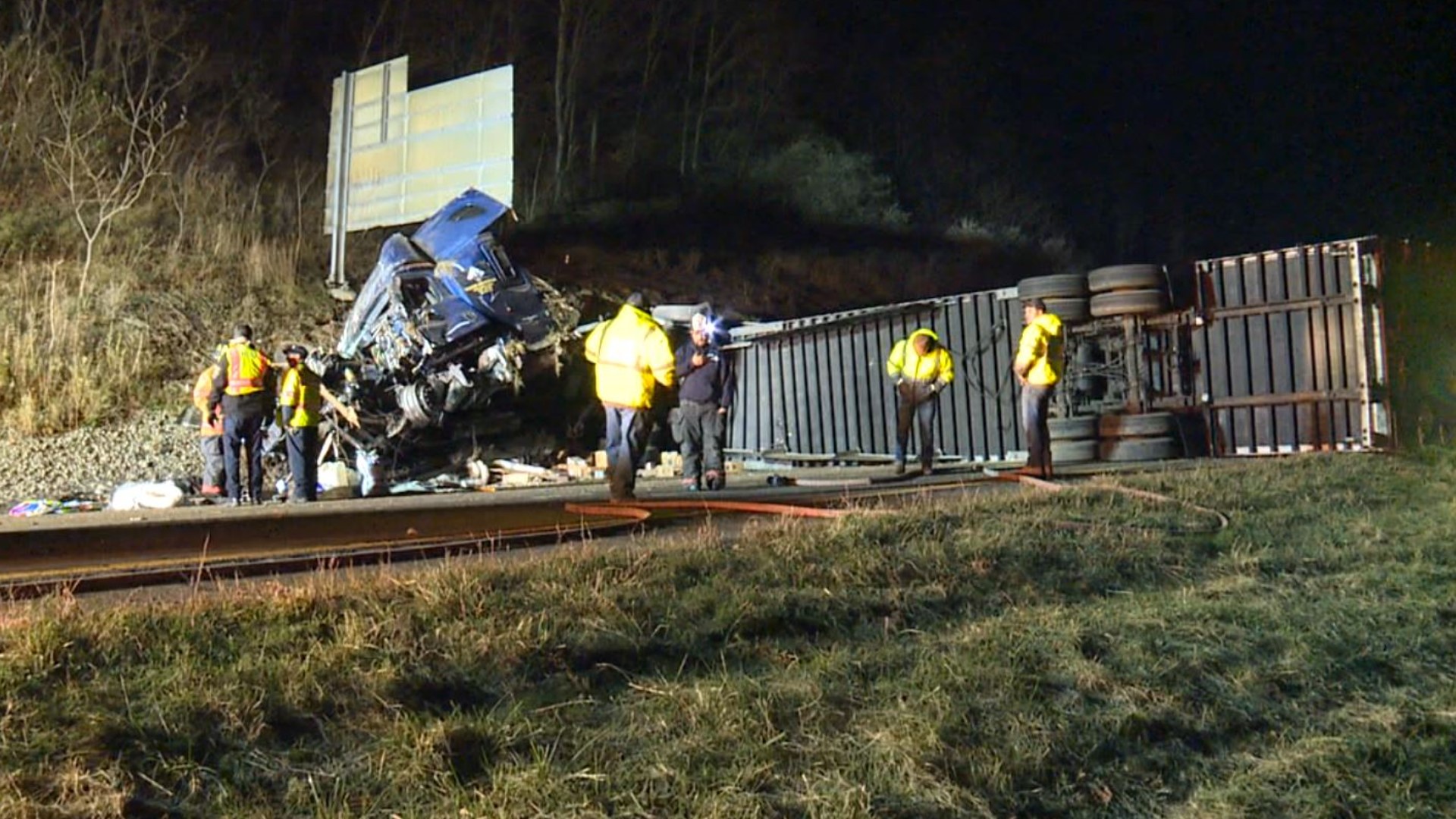 Both lanes of Interstate 81 north just outside of Clarks Summit are closed after a tractor trailer hauling Amazon packages crashed.