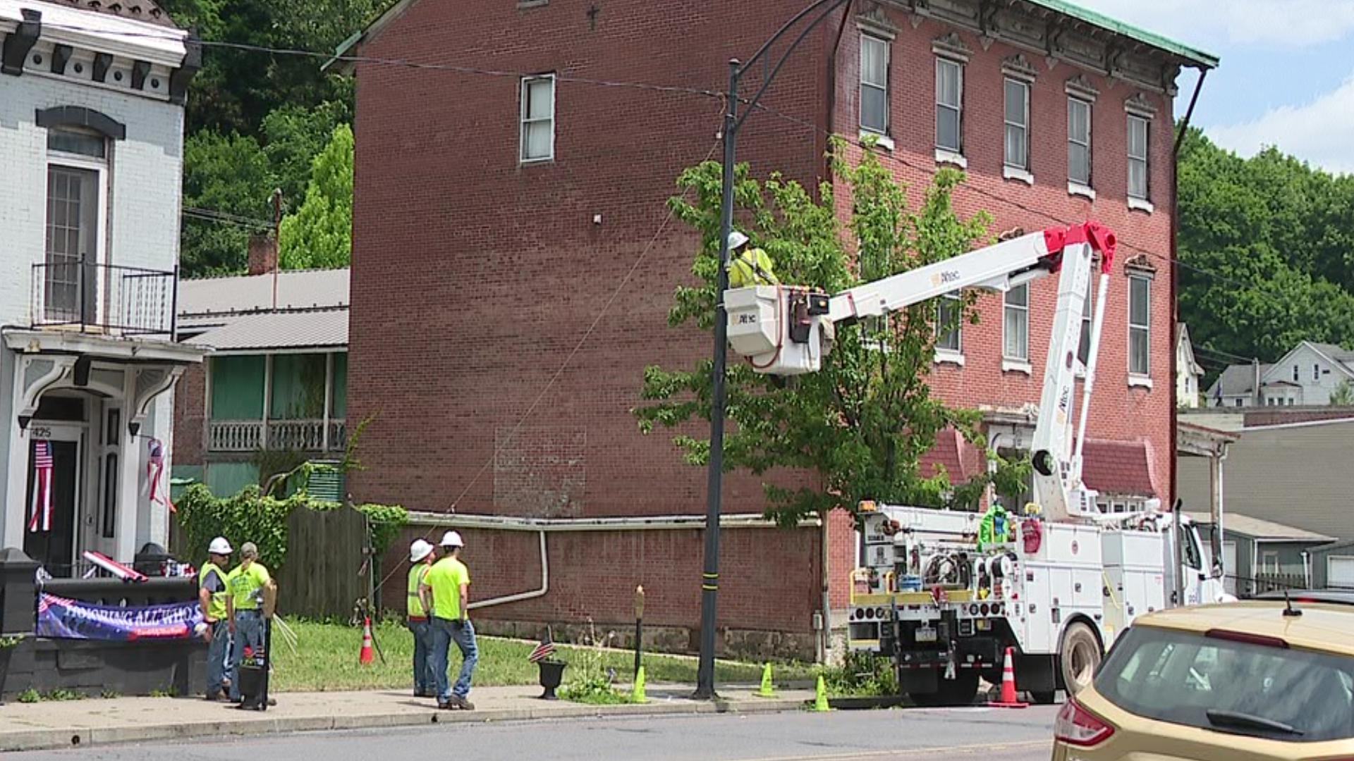 We first told you about Ashland's falling light poles on Tuesday on Newswatch 16. Less than 24 hours later, crews from PPL are out replacing those problem poles.