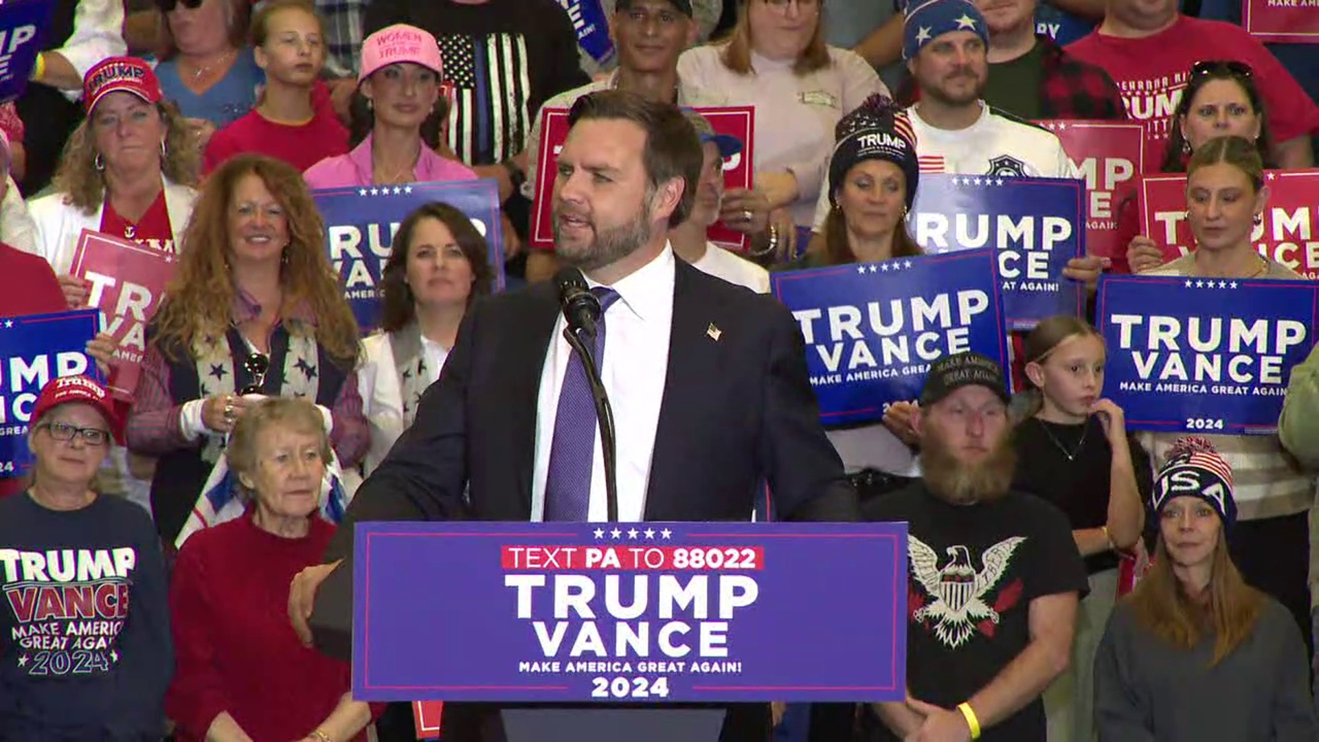 Republican Vice Presidential candidate J.D. Vance spoke to crowds at Liberty Arena in Williamsport Wednesday afternoon.