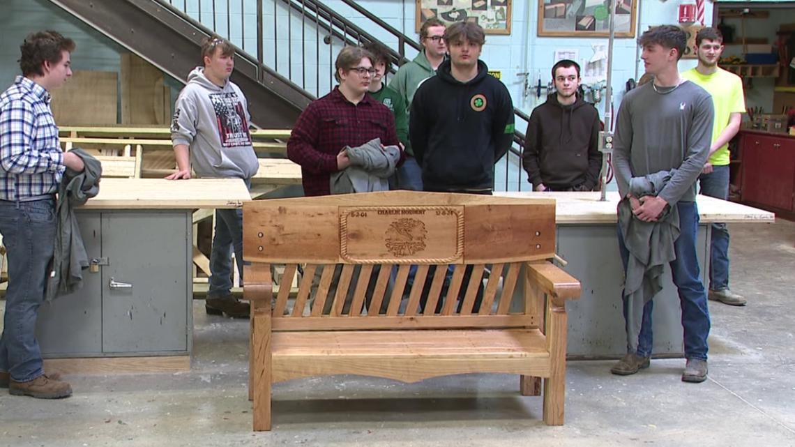 Carpentry students honor former classmate with bench