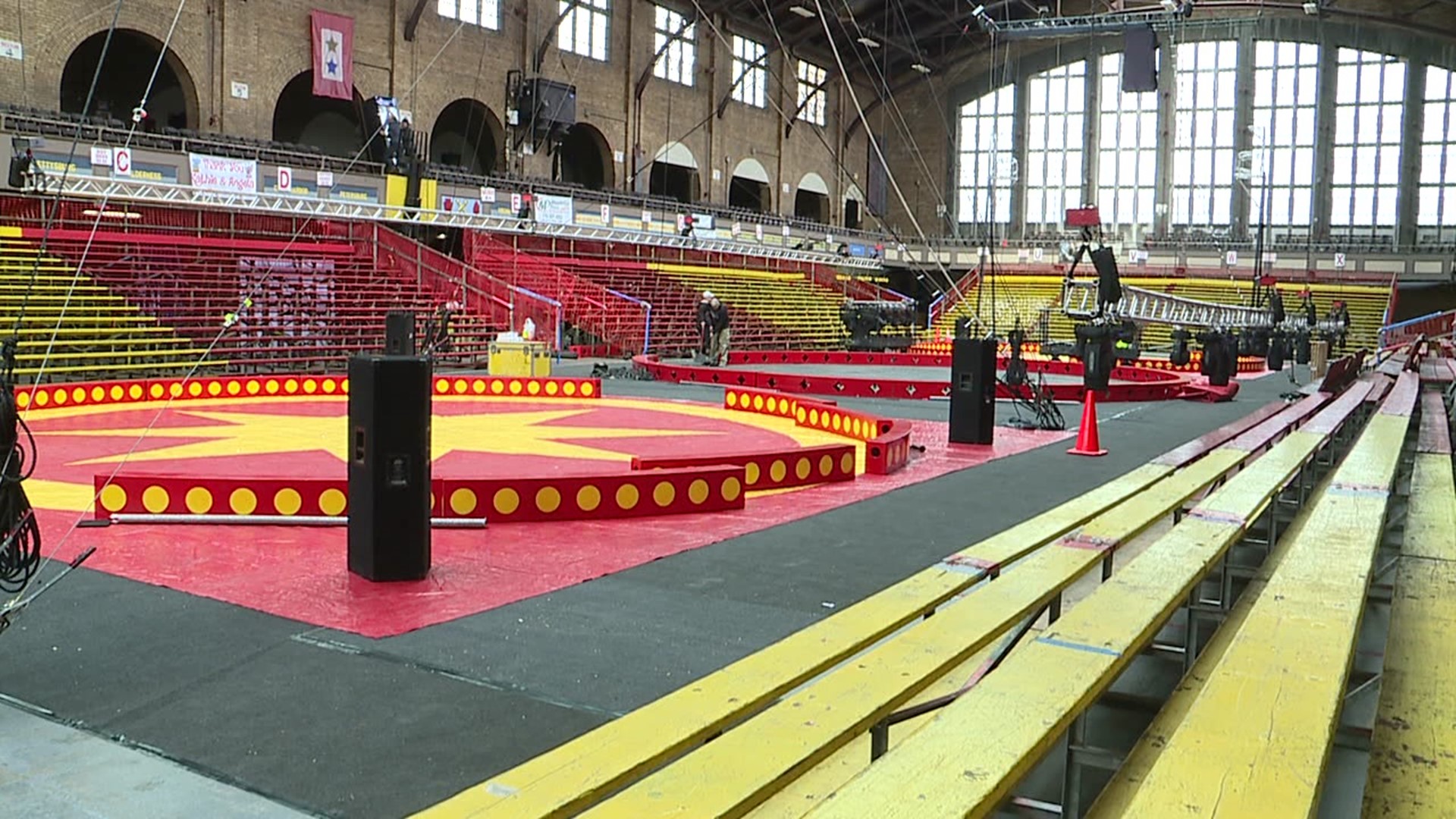 The Irem Shrine Circus was setting up for its annual event at the 109th Armory.