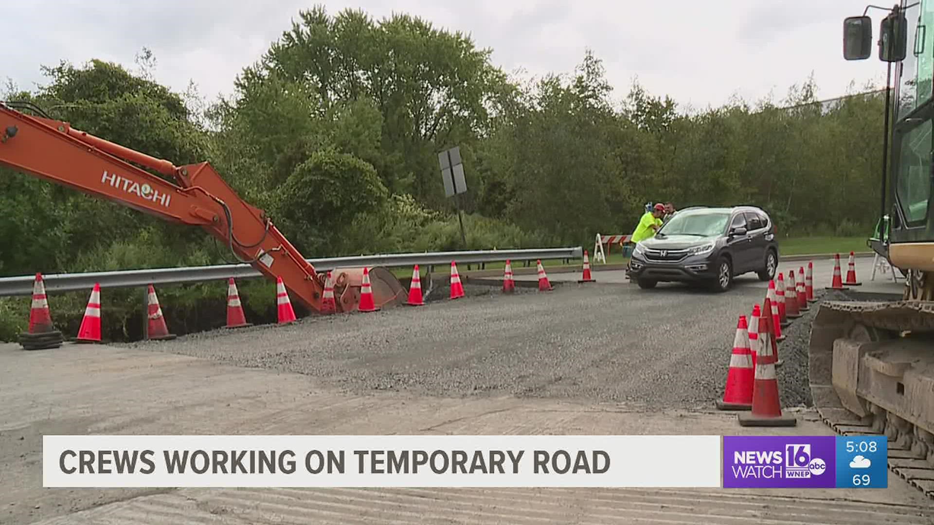 Part of Earth Conservancy Drive in Hanover Township crumbled during Wednesday's heavy rain.