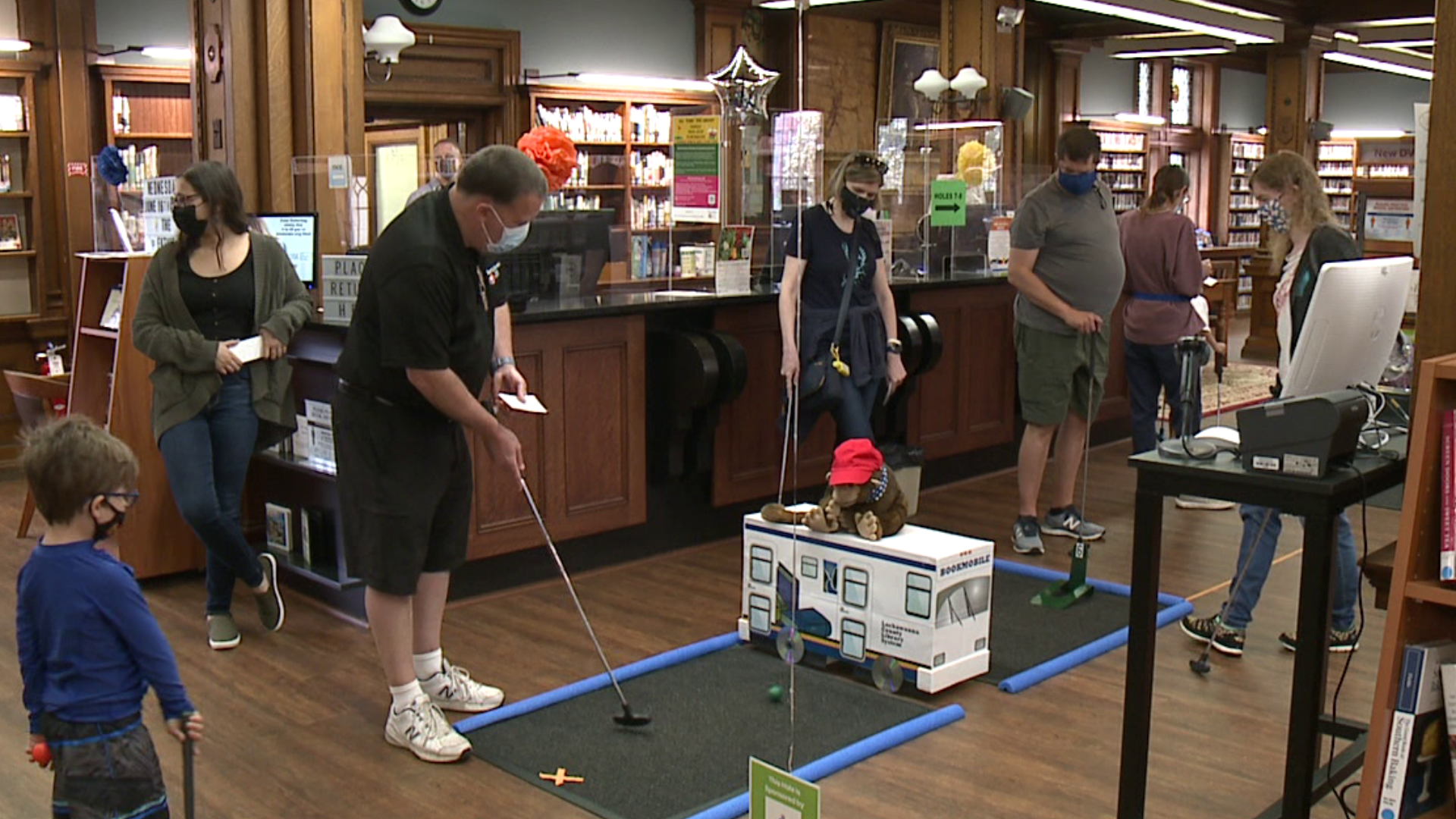 A library was transformed into a mini-golf course over the weekend.