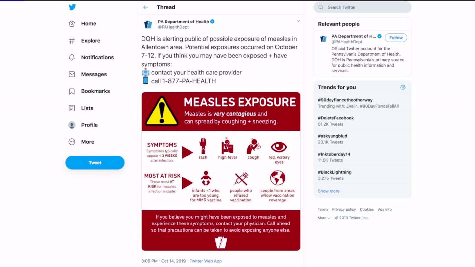 Possible Measles Exposure in Allentown Area