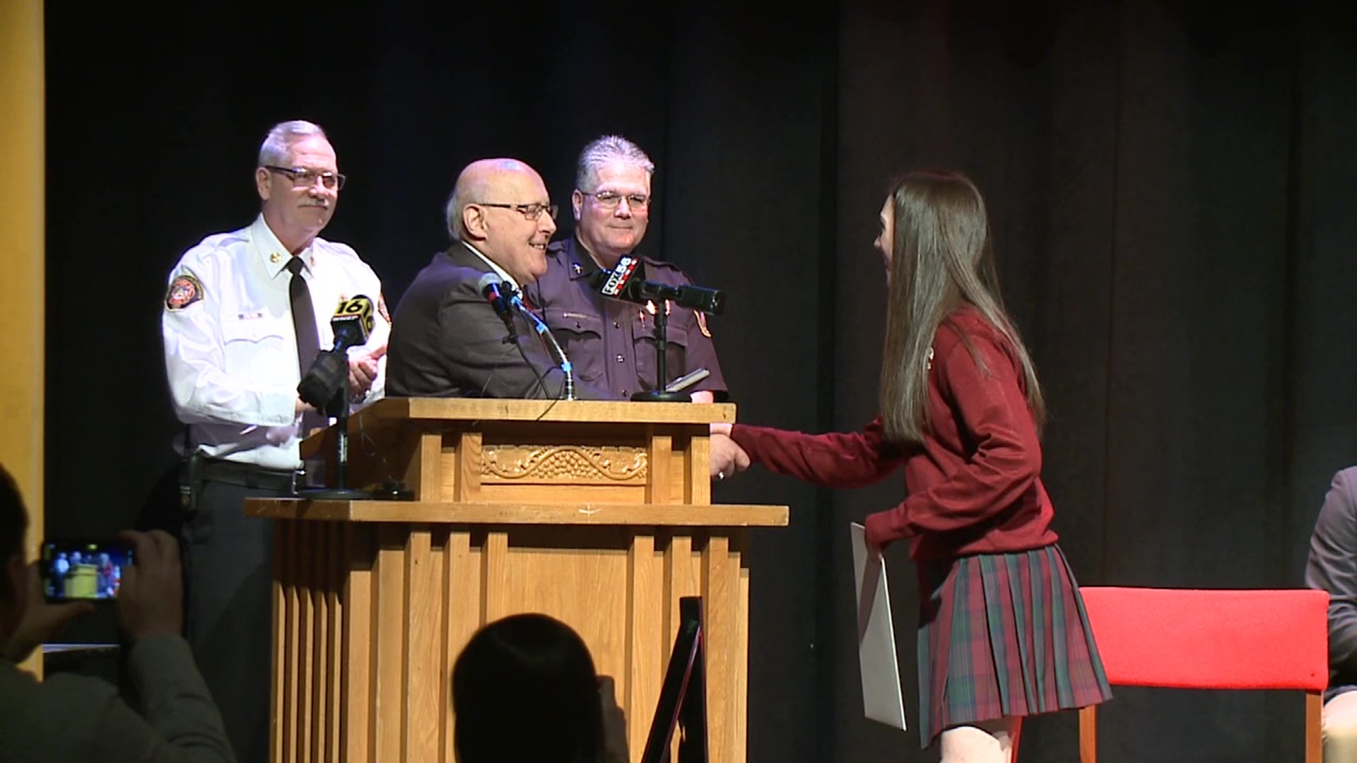 Four students at Holy Redeemer High School in Wilkes-Barre were given a key to the city for their actions when their bus driver suffered a medical emergency.