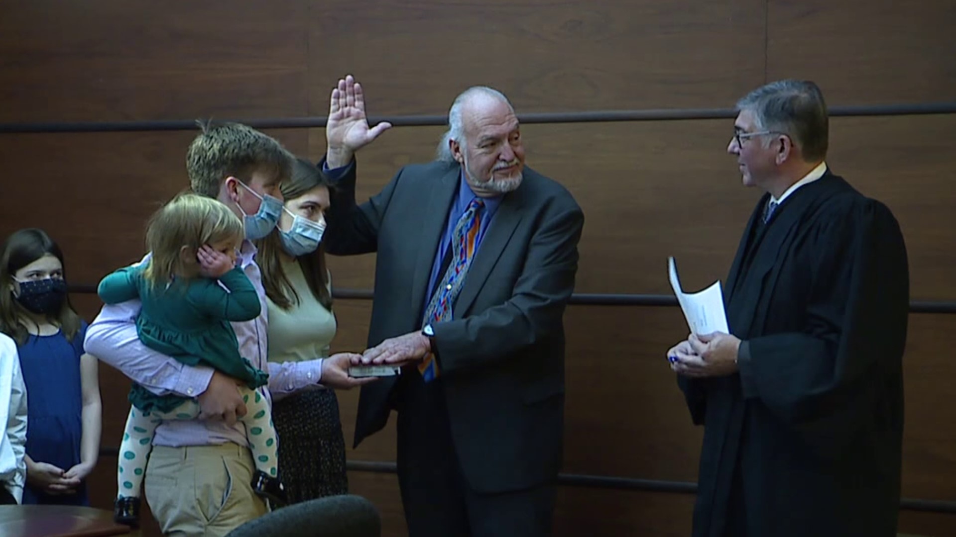 Mayor Dave Clews was sworn in Monday morning at city hall.