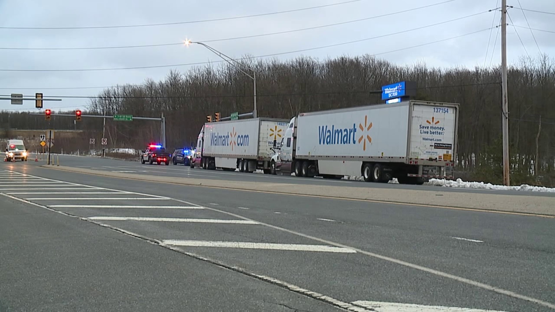 Crews responded to an ammonia spill Wednesday afternoon at a Walmart Distribution Center in Butler Township near Pottsville, according to police.