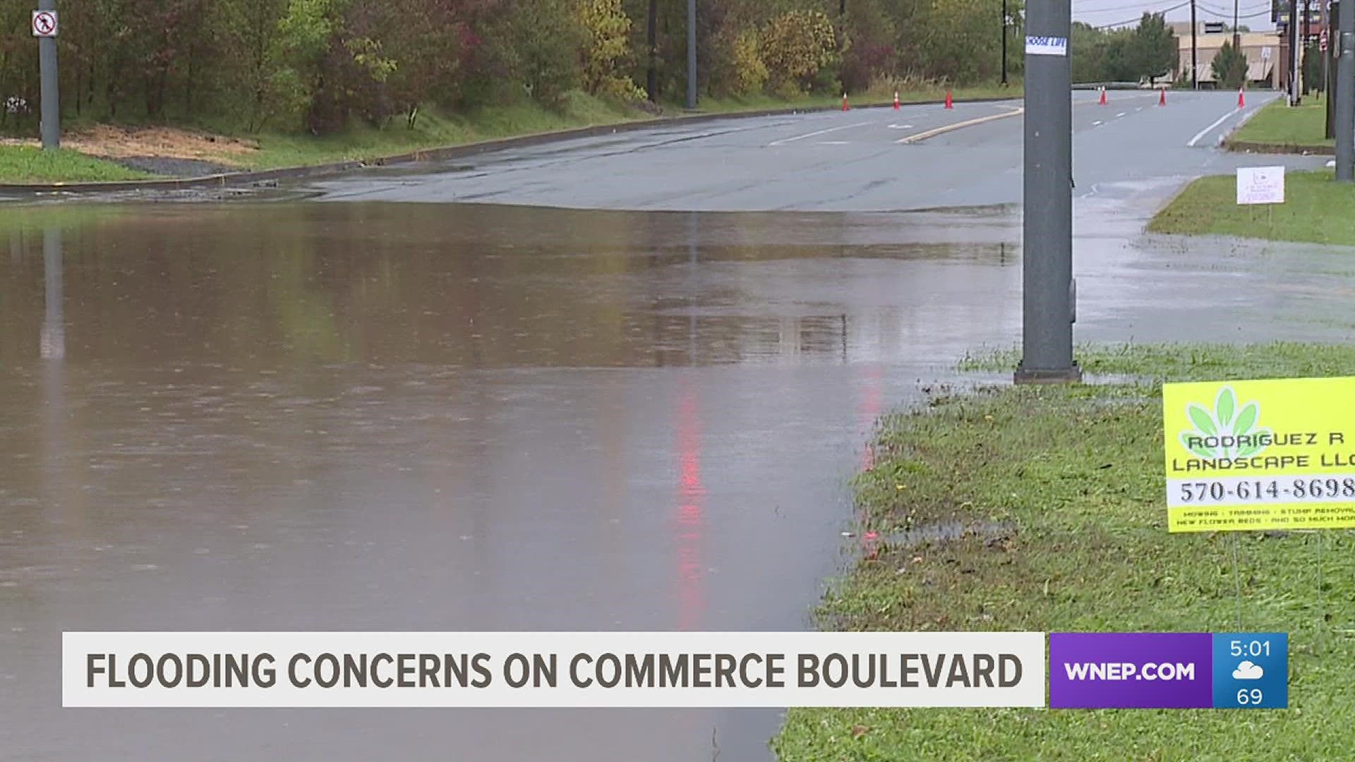 Drainage issues closed Commerce Boulevard after heavy rainfall, and people are frustrated that nothing has been done to fix the problem.