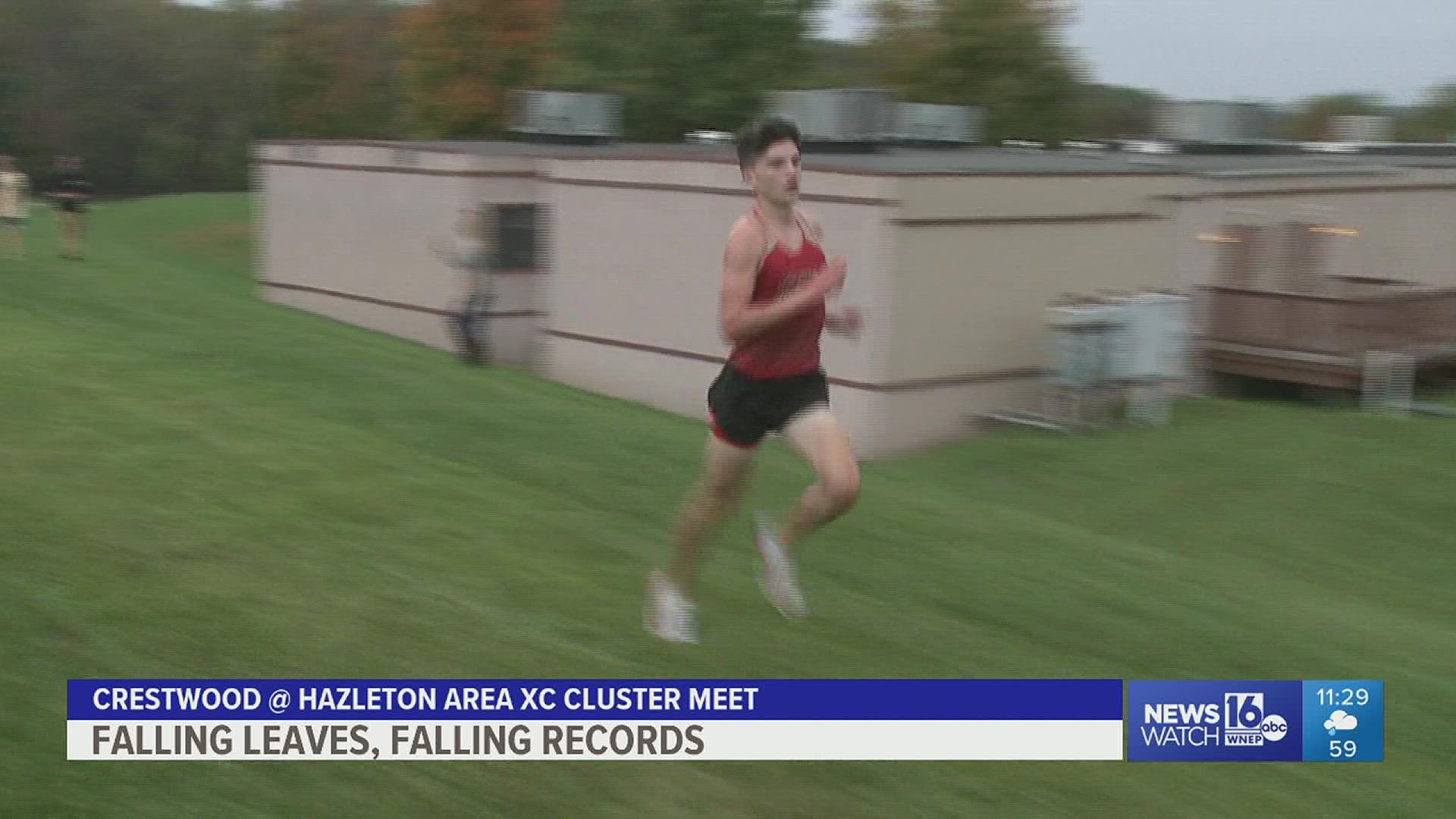 Cluster Cross Country Meet at Hazleton area.  Tommy Brady of Holy Redeemer and Crestwood's Molly DeMarzo won.