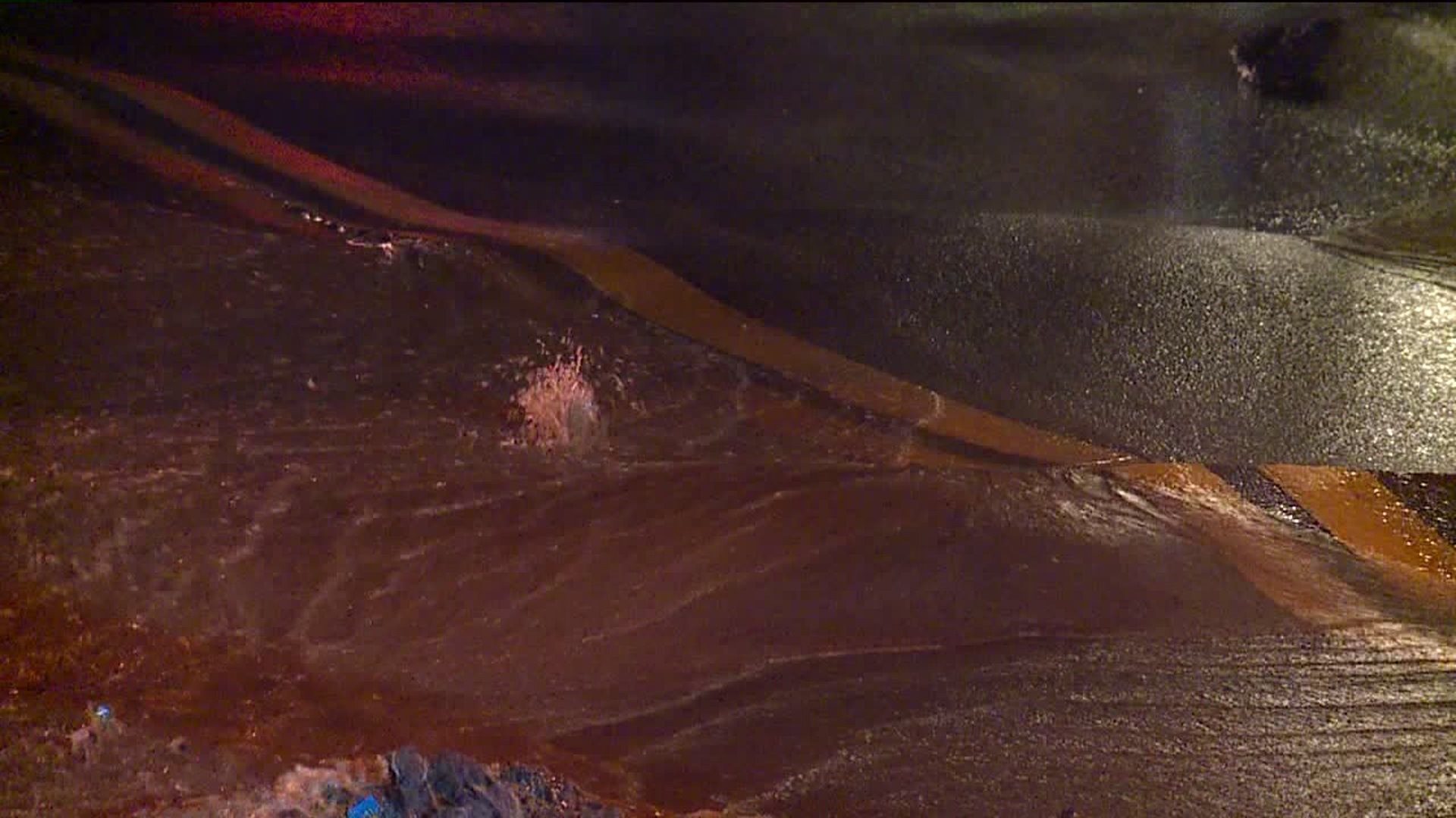 Water Gushes from Main Break, Buckles Road in Luzerne County