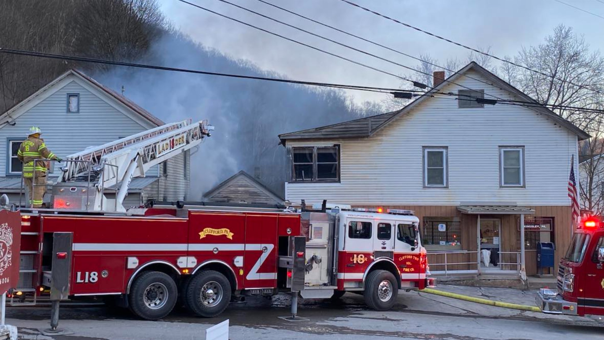 Flames broke out along Main Street in Kingsley around 3:45 p.m. Tuesday.