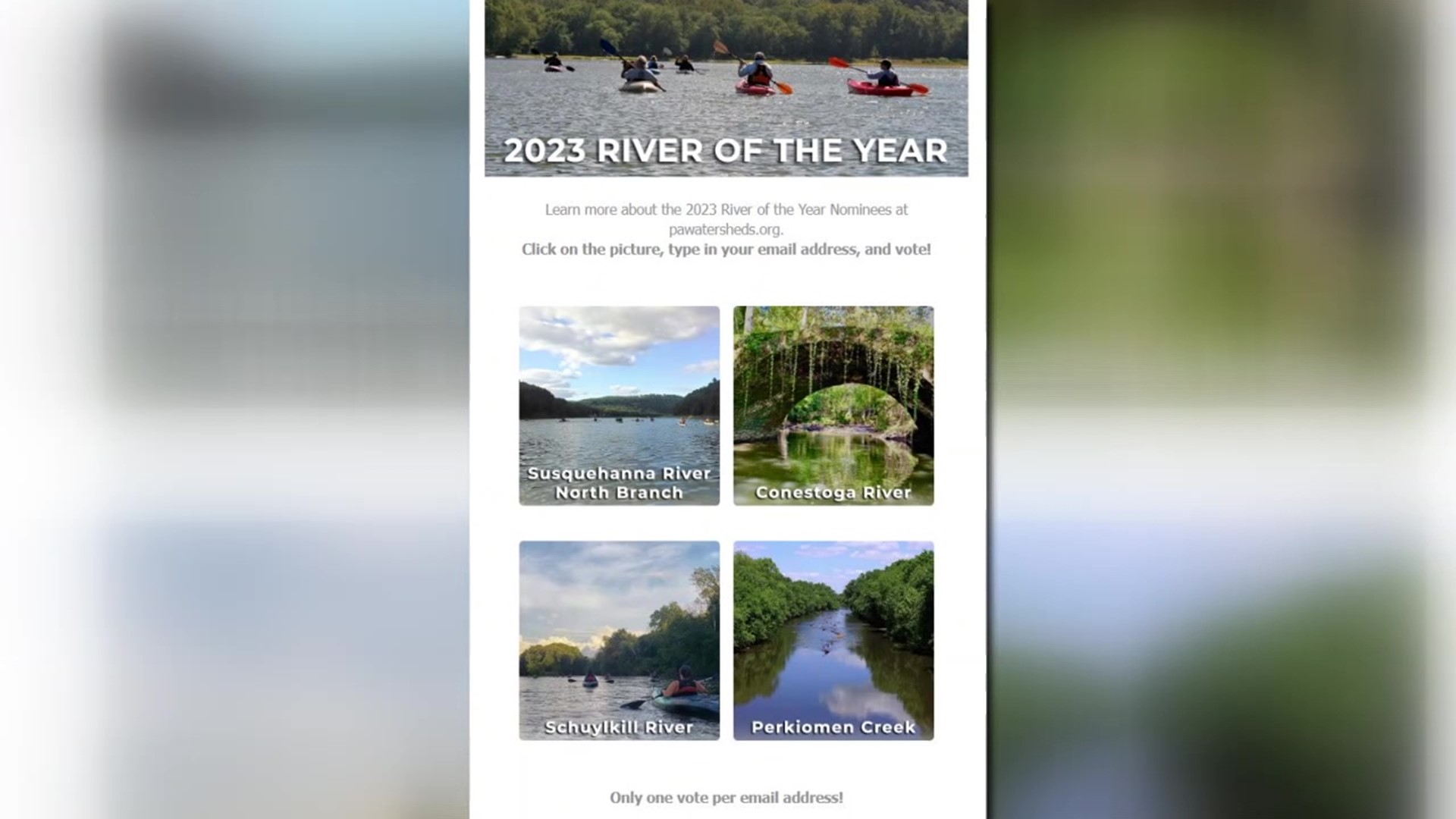 The North Branch of the Susquehanna River is one of four finalists for Pennsylvania's River of the year and there is only one day left to vote.