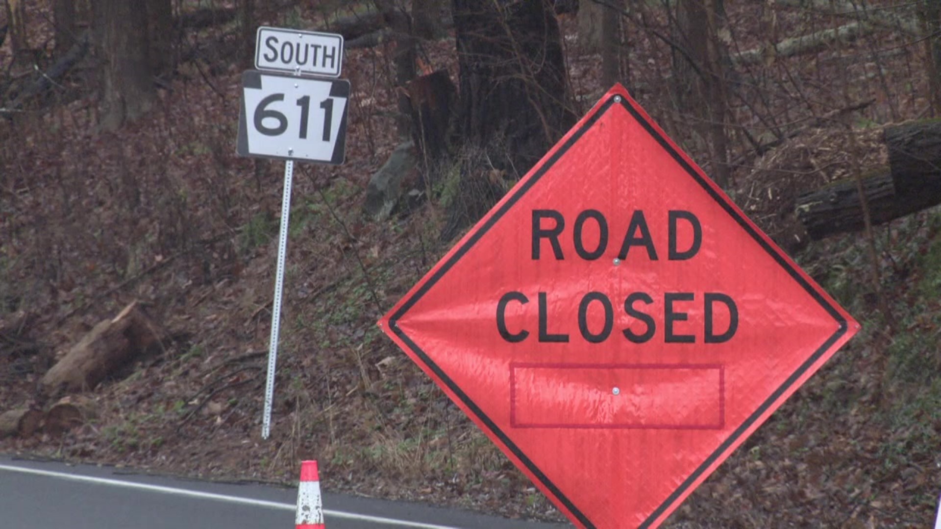 A rock slide closed a part of the road south of the Delaware Water Gap.