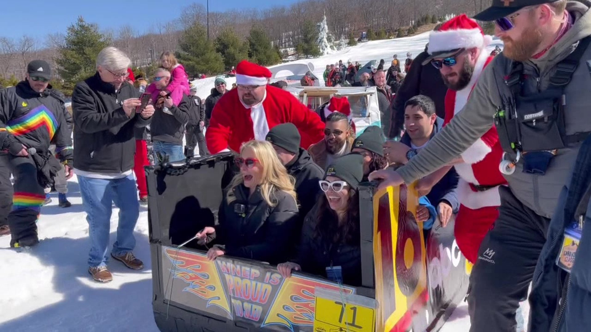 Last week, brave members of the WNEP team traveled down a ski slope in a cardboard box as part of a big competition on Montage Mountain.