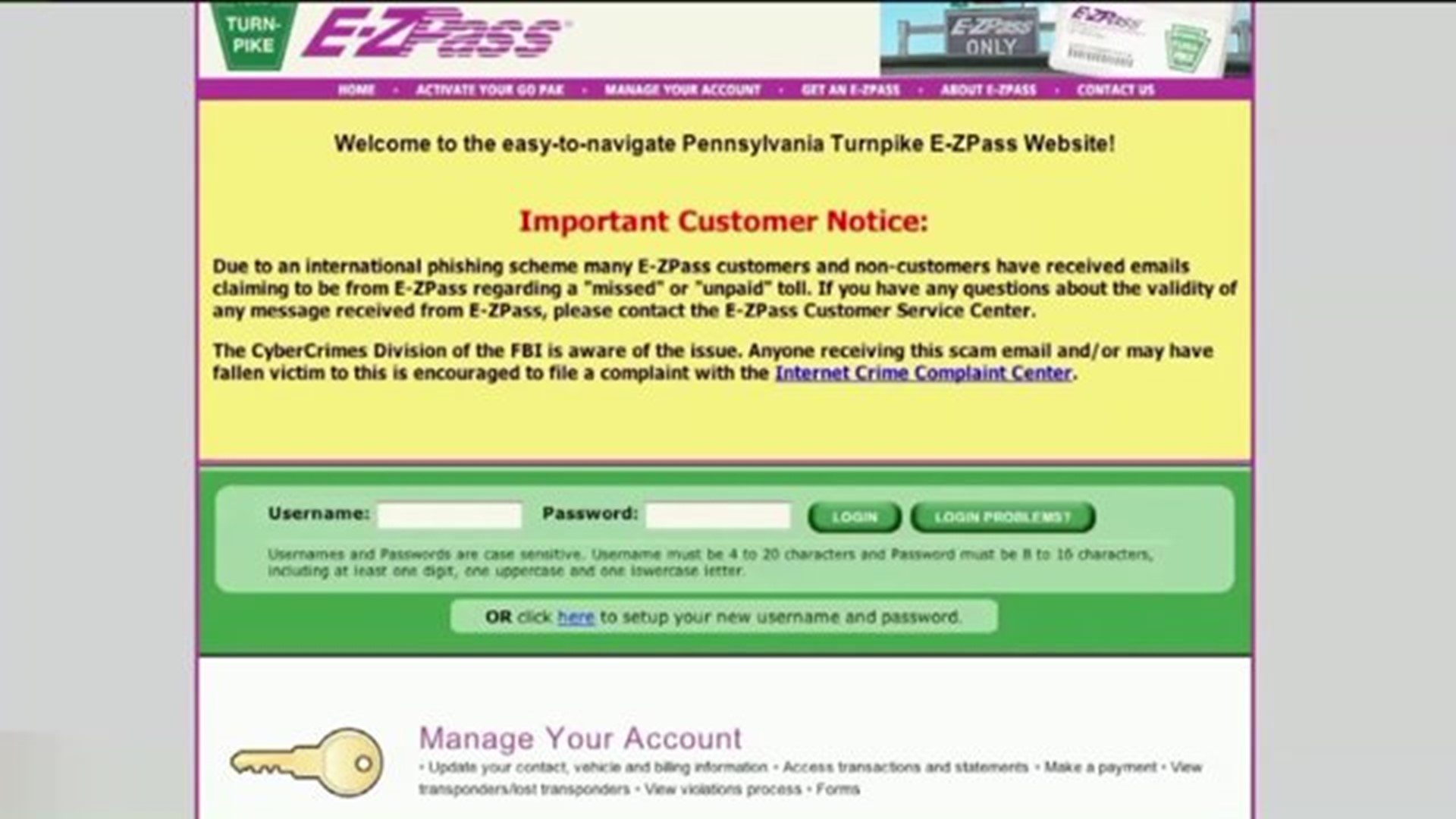 PA Turnpike Warning Drivers Of E-ZPass Email "Phishing" Scam