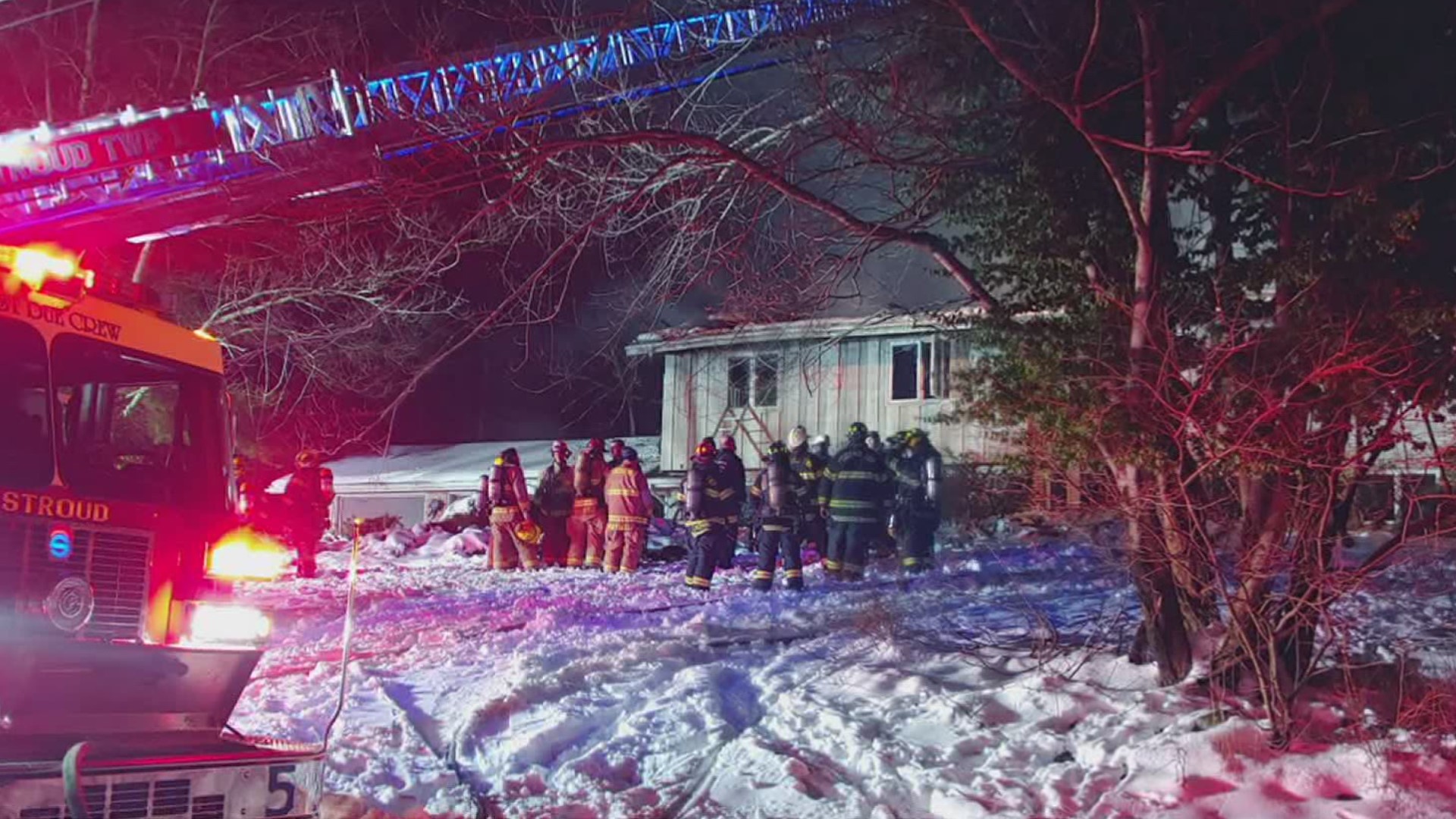 Crews battled flames early Tuesday at a vacant house in Monroe County.