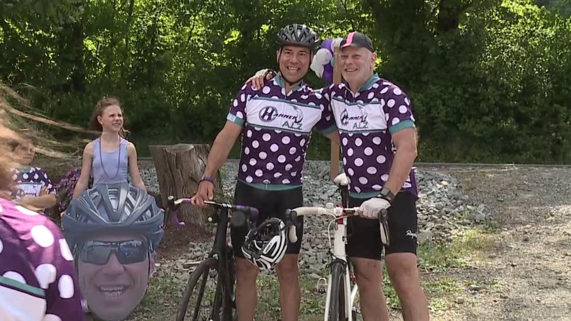 Kevin Lockwood finished his 6th annual HammerALZ bike ride Saturday in Moscow.