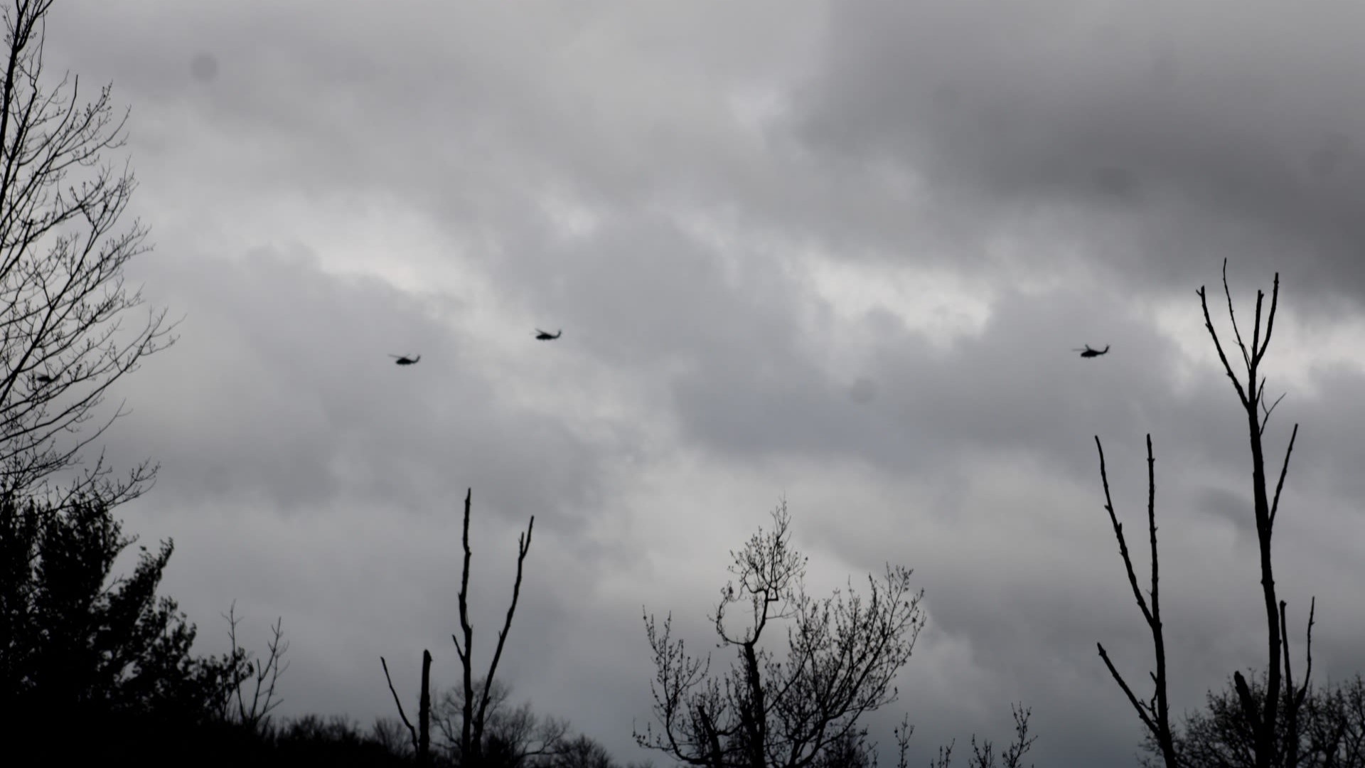 The helicopters, departing from Rome, New York, were seen flying over Springville Saturday morning.
