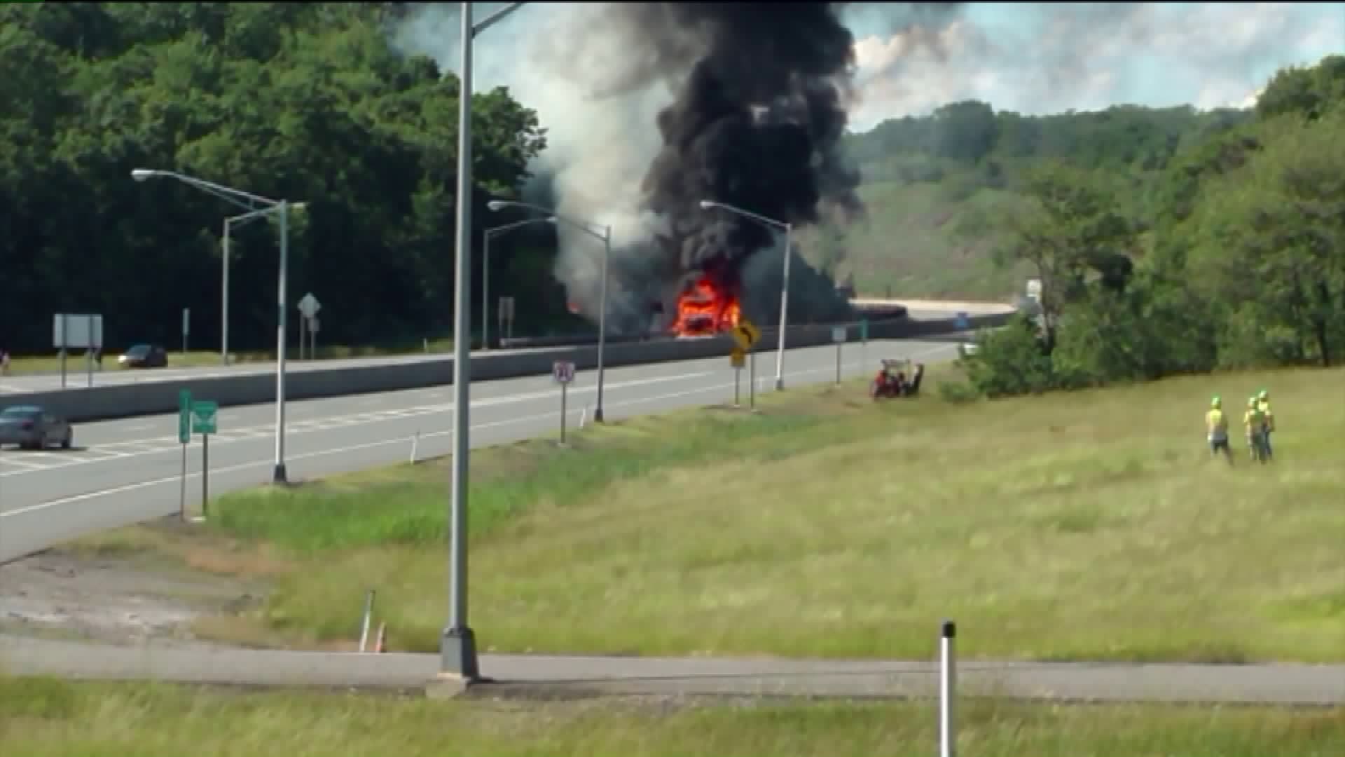 Tractor Trailer Fire Slows Traffic on Turnpike