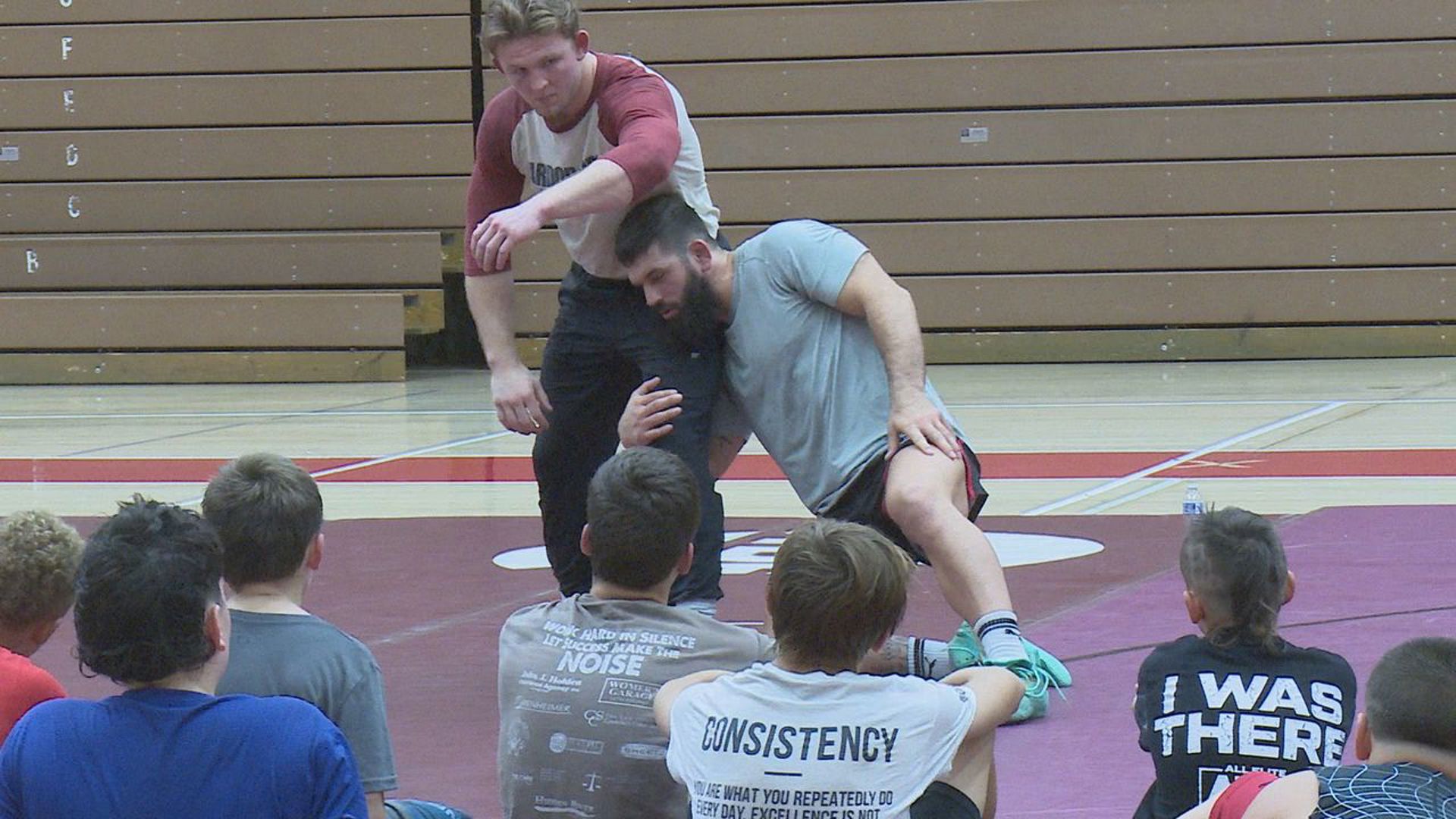 Petroski's old college roommate recruited him to help out at a wrestling clinic.