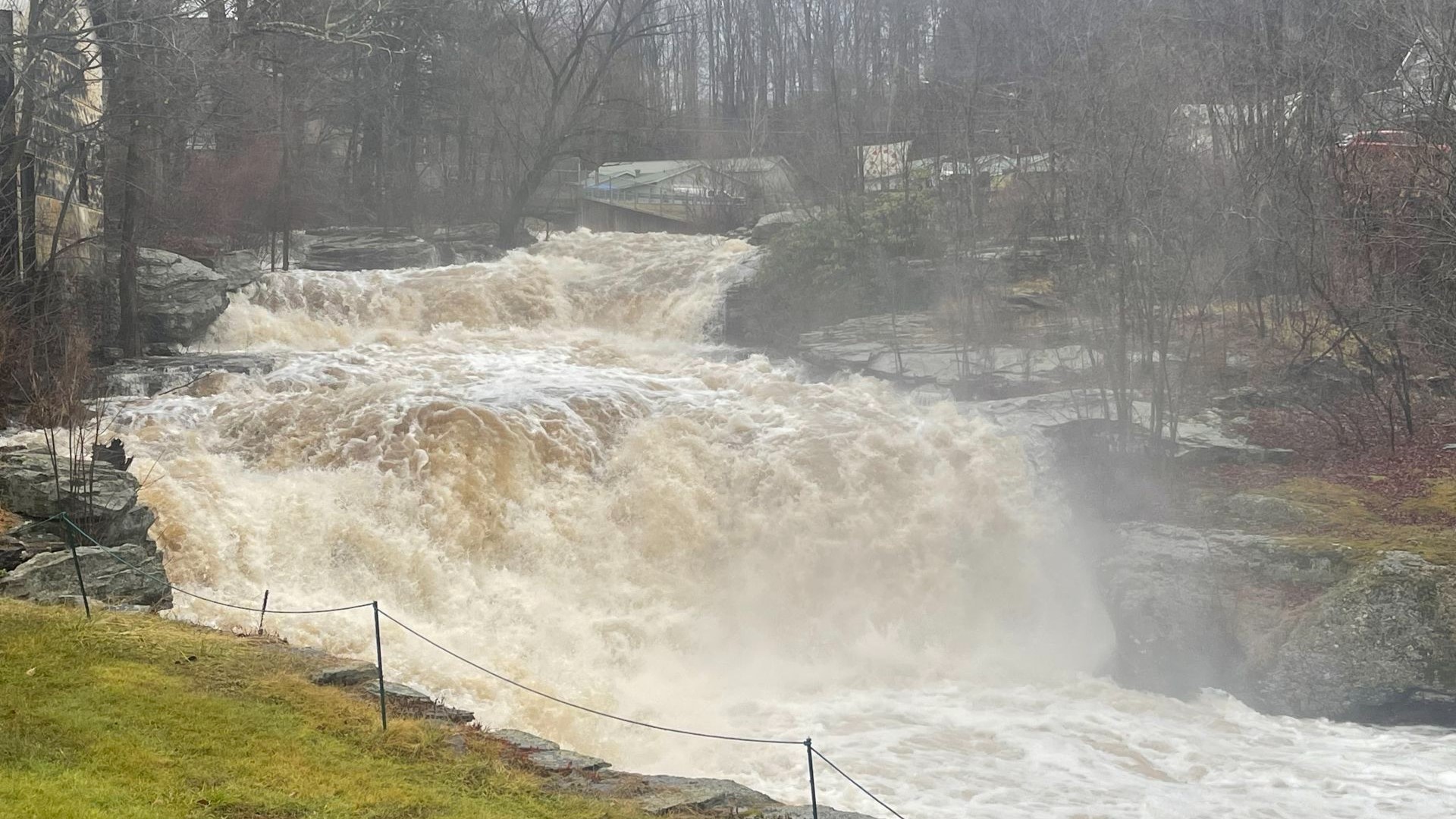 Flood waters caused Carley Brook Falls in Honesdale to overflow on Monday.