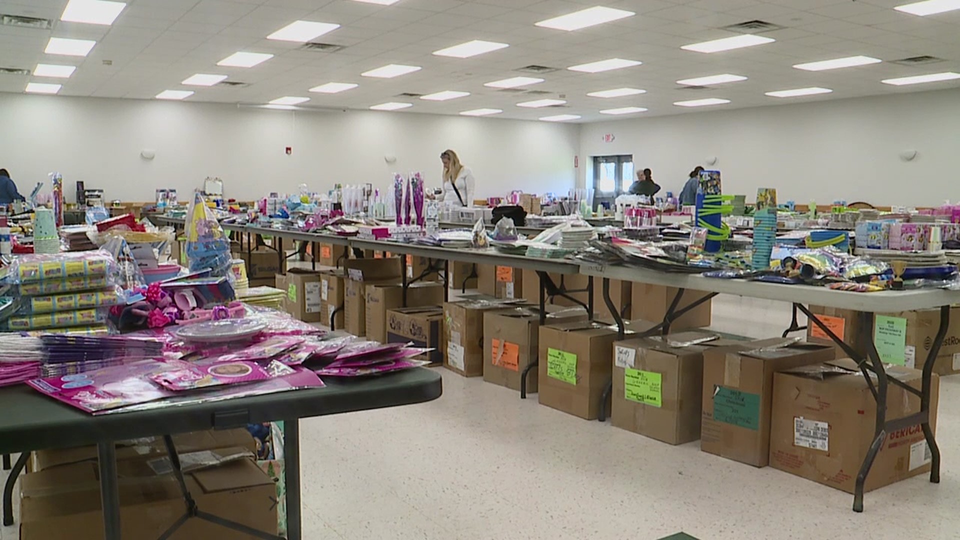 A three-day party supply distribution for schools, nursing homes, and nonprofits is going on all weekend long at the Wysox fire hall.