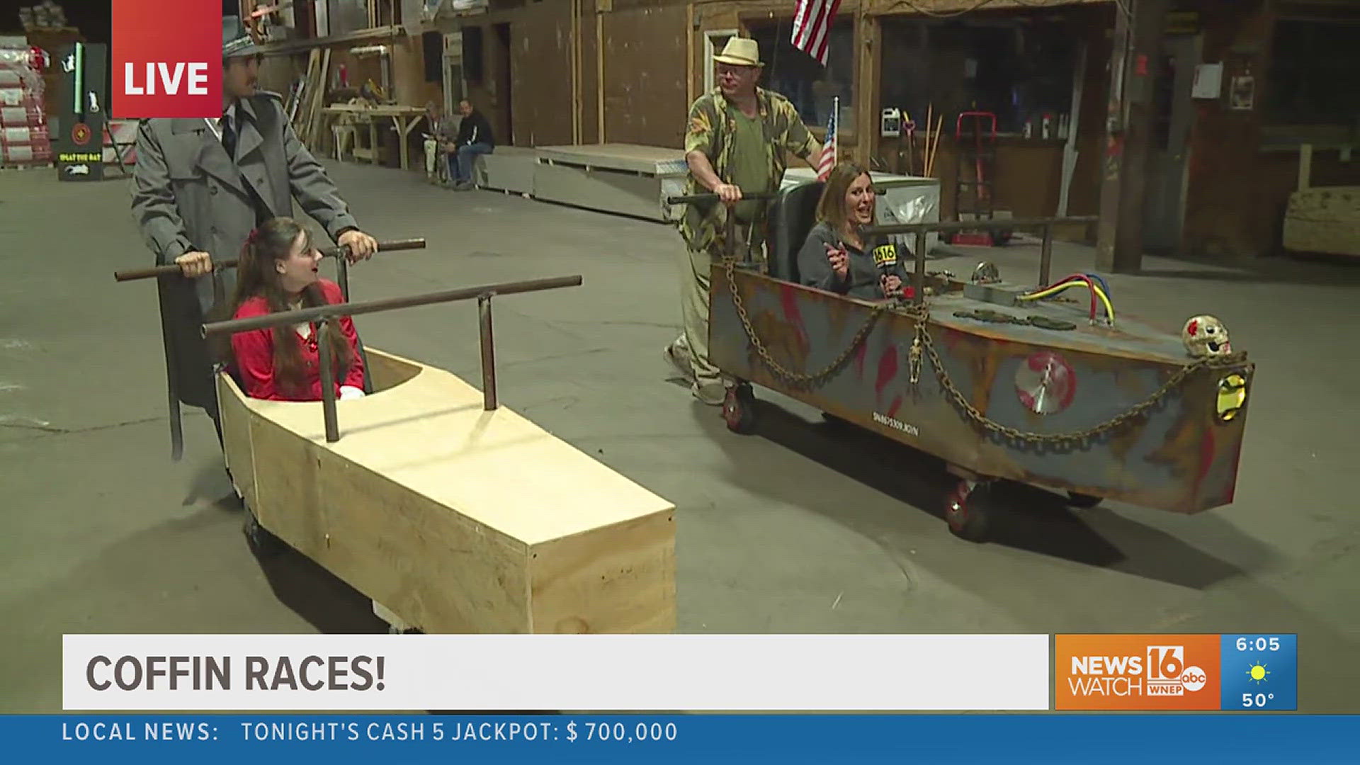 Nikki hops in the coffin to stir up some excitement for the inaugural Coffin Race in Columbia County.