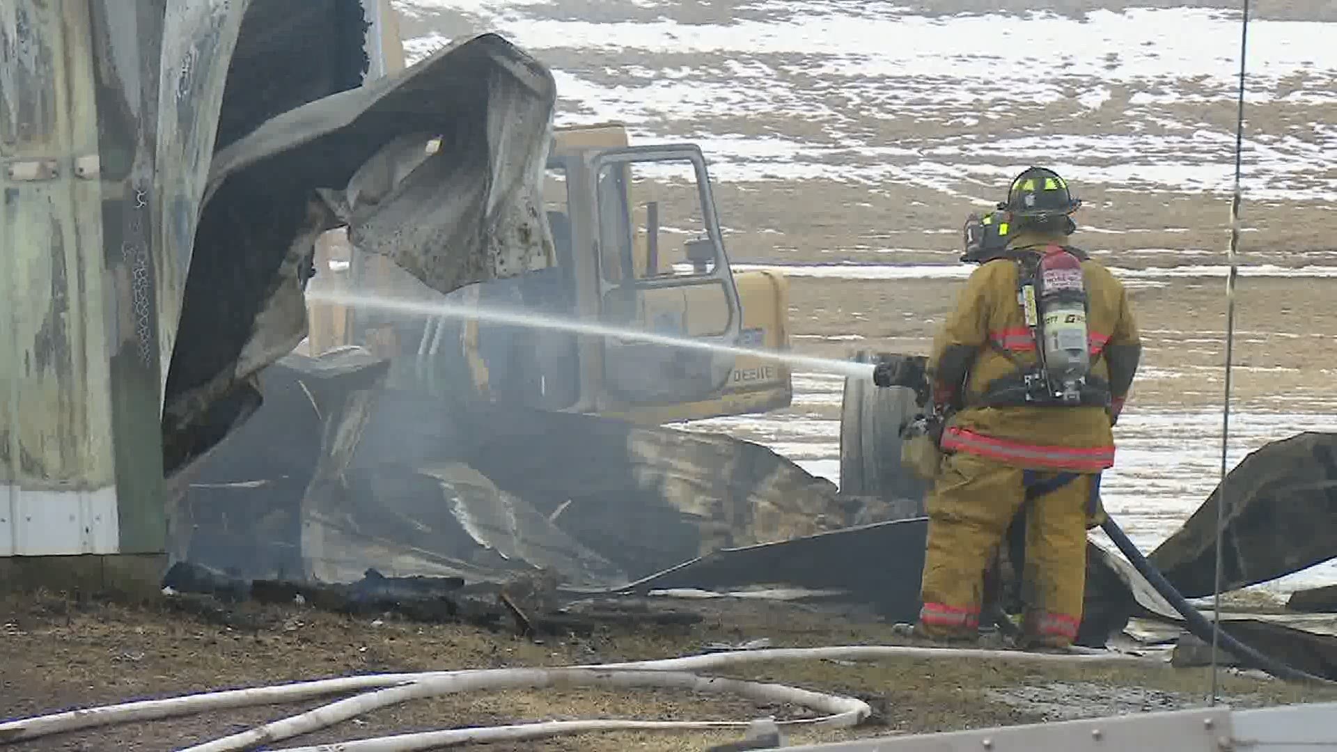 The storage building near Prompton caught fire Monday afternoon.