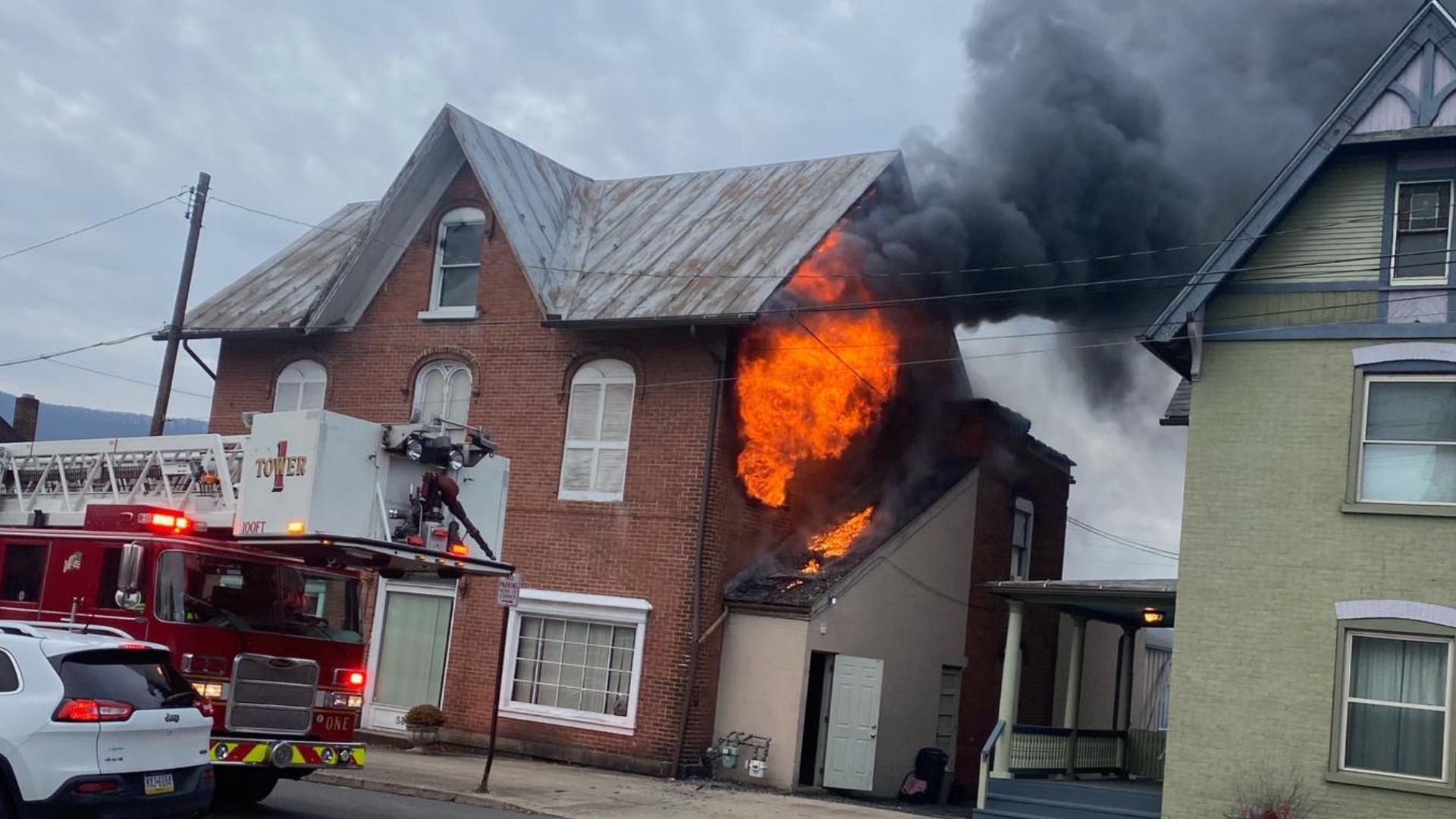 Flames broke out along the 500 block of Market Street in Williamsport just before 9 a.m. Saturday.