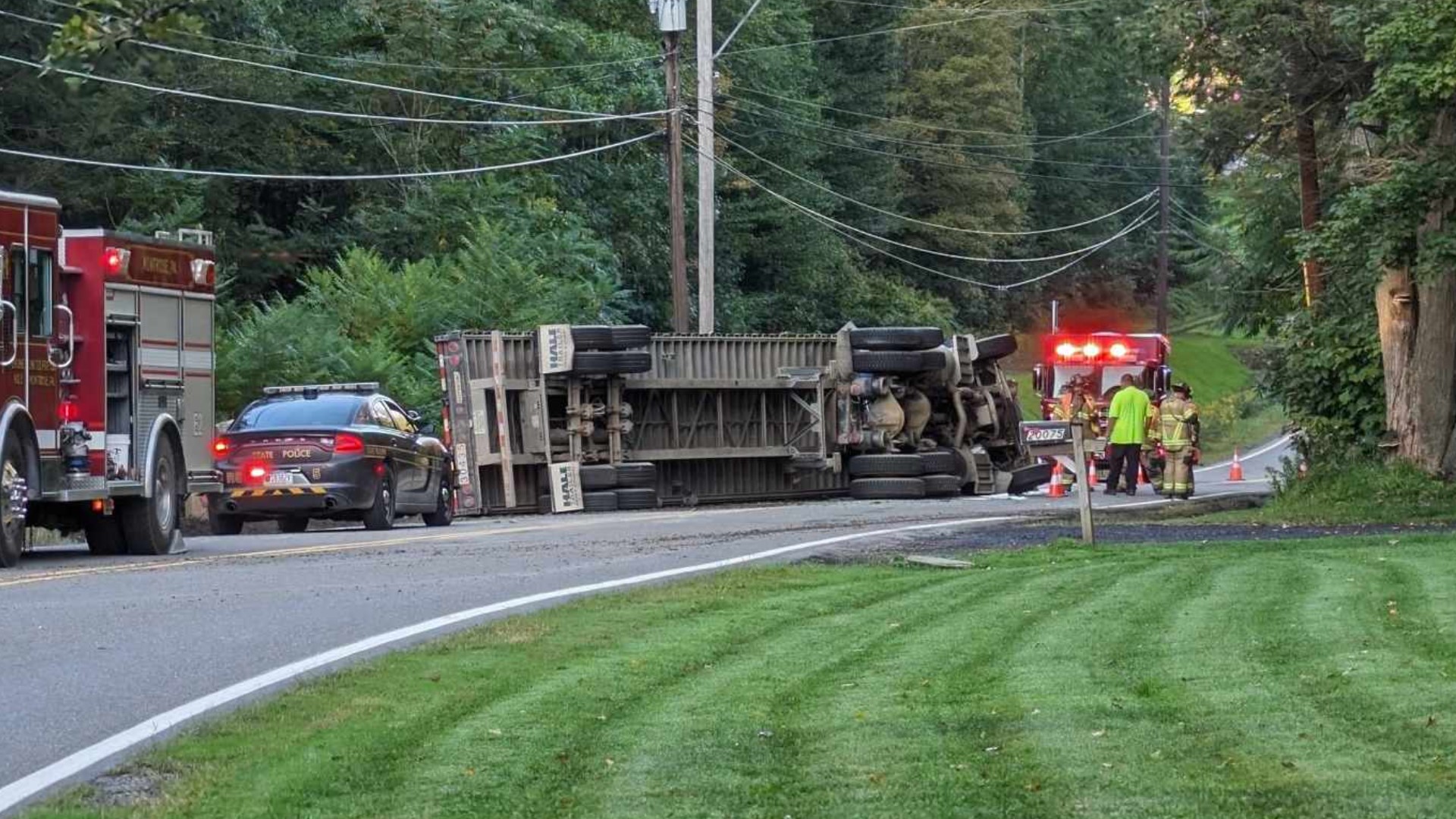 A tractor-trailer rolled on Route 706 Tuesday morning in Bridgewater Township near Heart Lake.