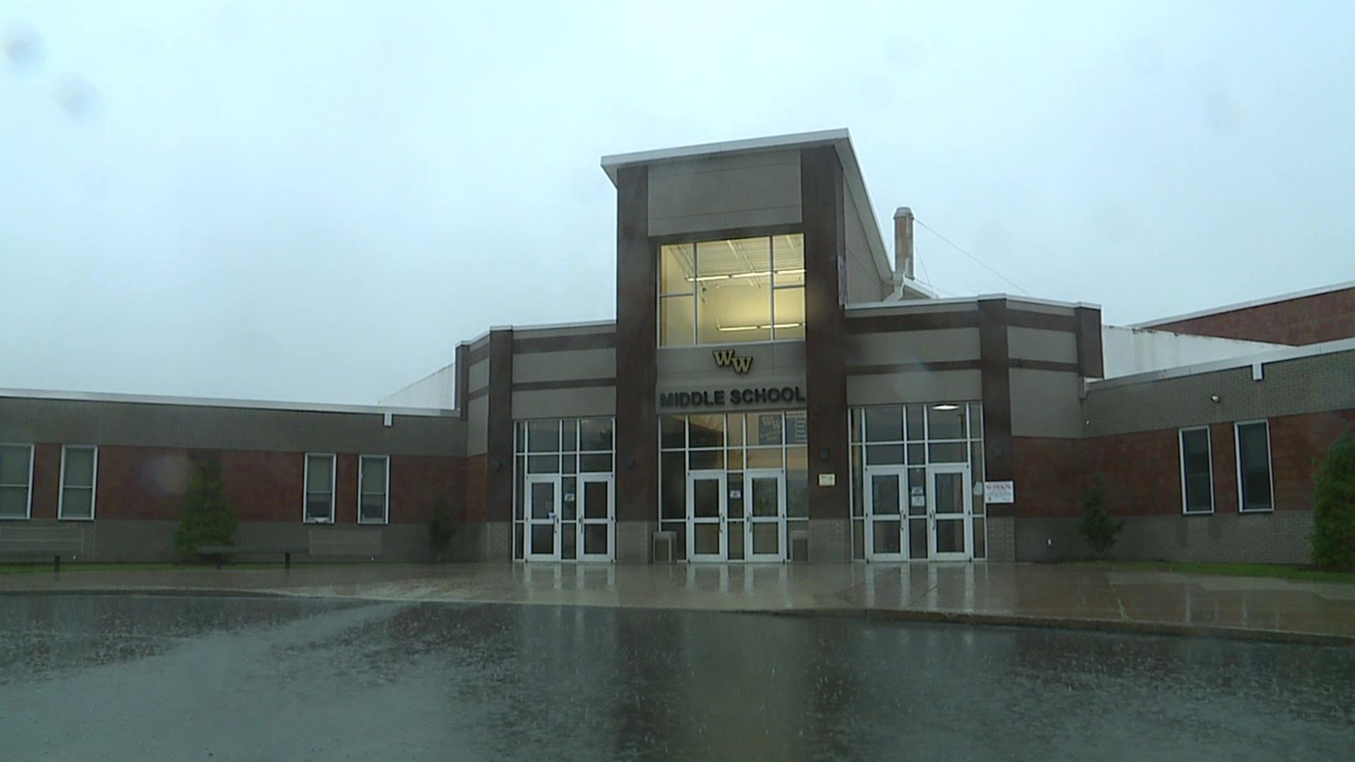 Police say the bullet hole was discovered Wednesday, just above a door at the main entrance at Western Wayne Middle School.