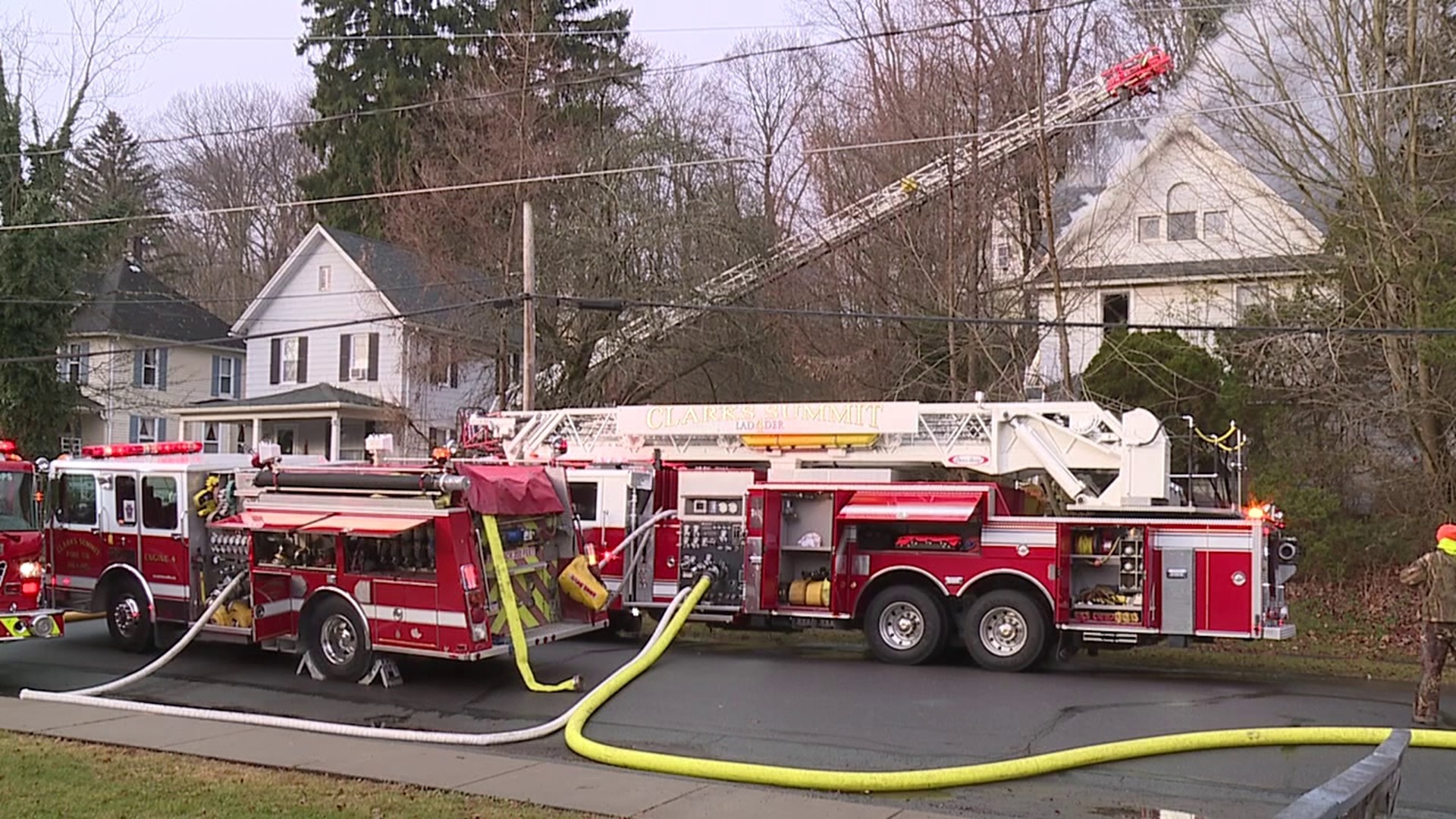 Flames broke out just before 8 a.m. Saturday along Center Street in Clarks Summit.