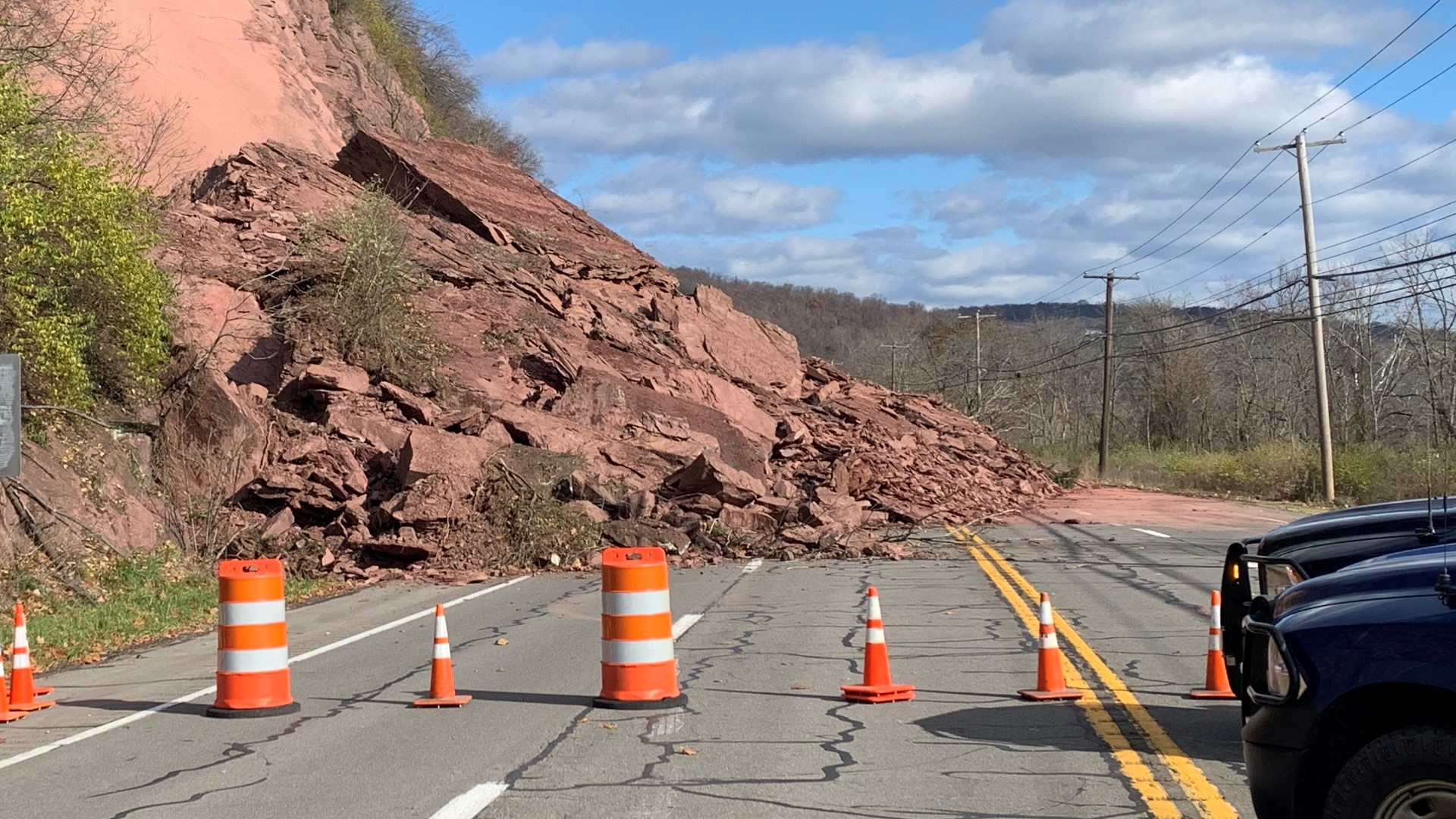 Heavy rainfall forced tons of rocks down onto Route 11 between Ridge Road in Point Township and Continental Boulevard in Danville.