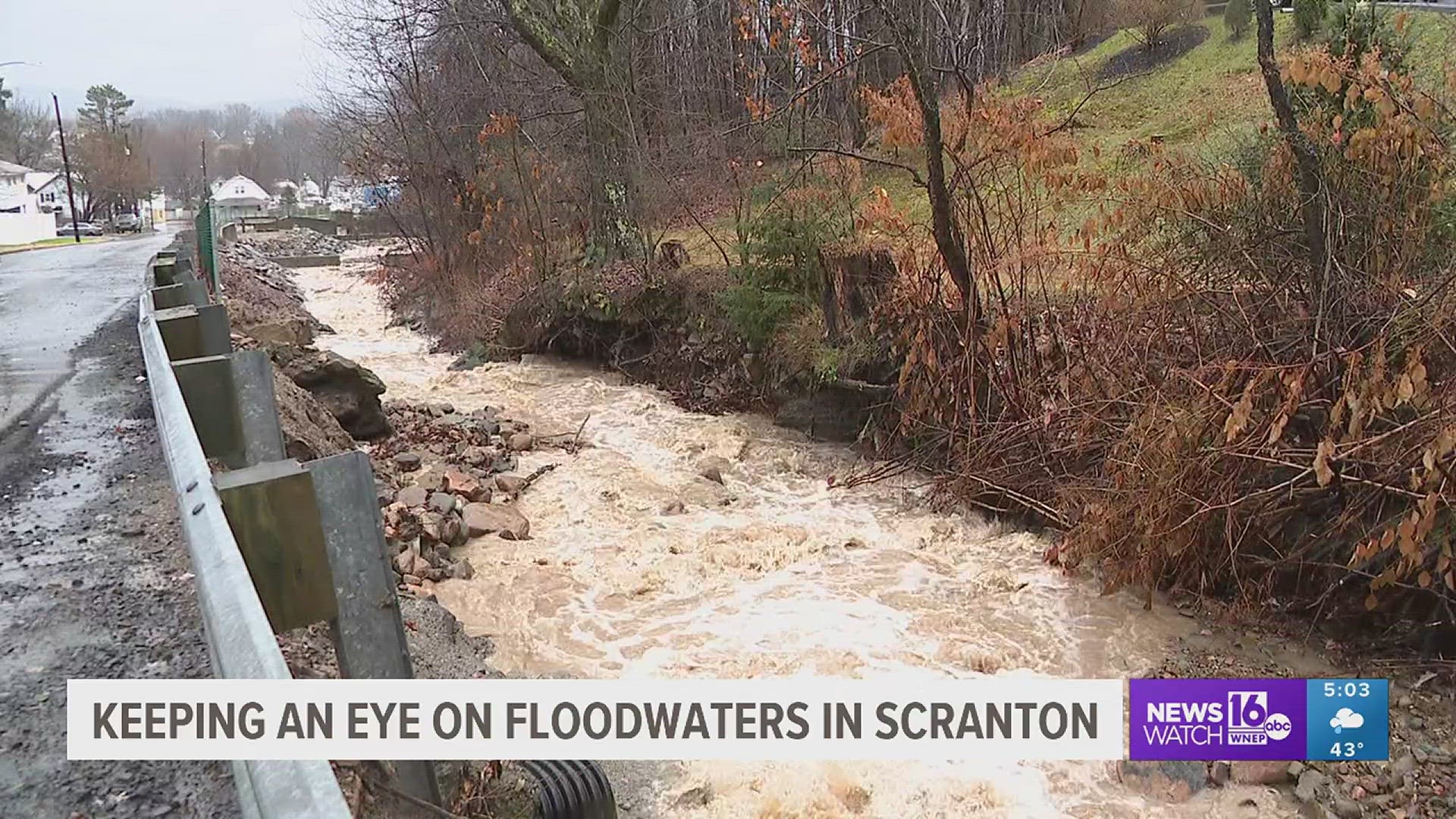 Emergency flood precautions were in effect on Monday after heavy overnight rain.