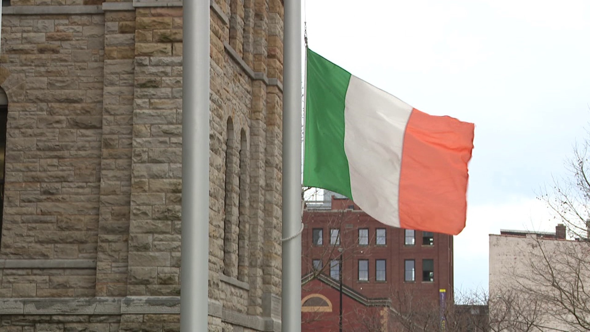 The Irish Cultural Society and the Ancient Order of Hibernians attended flag-raising.