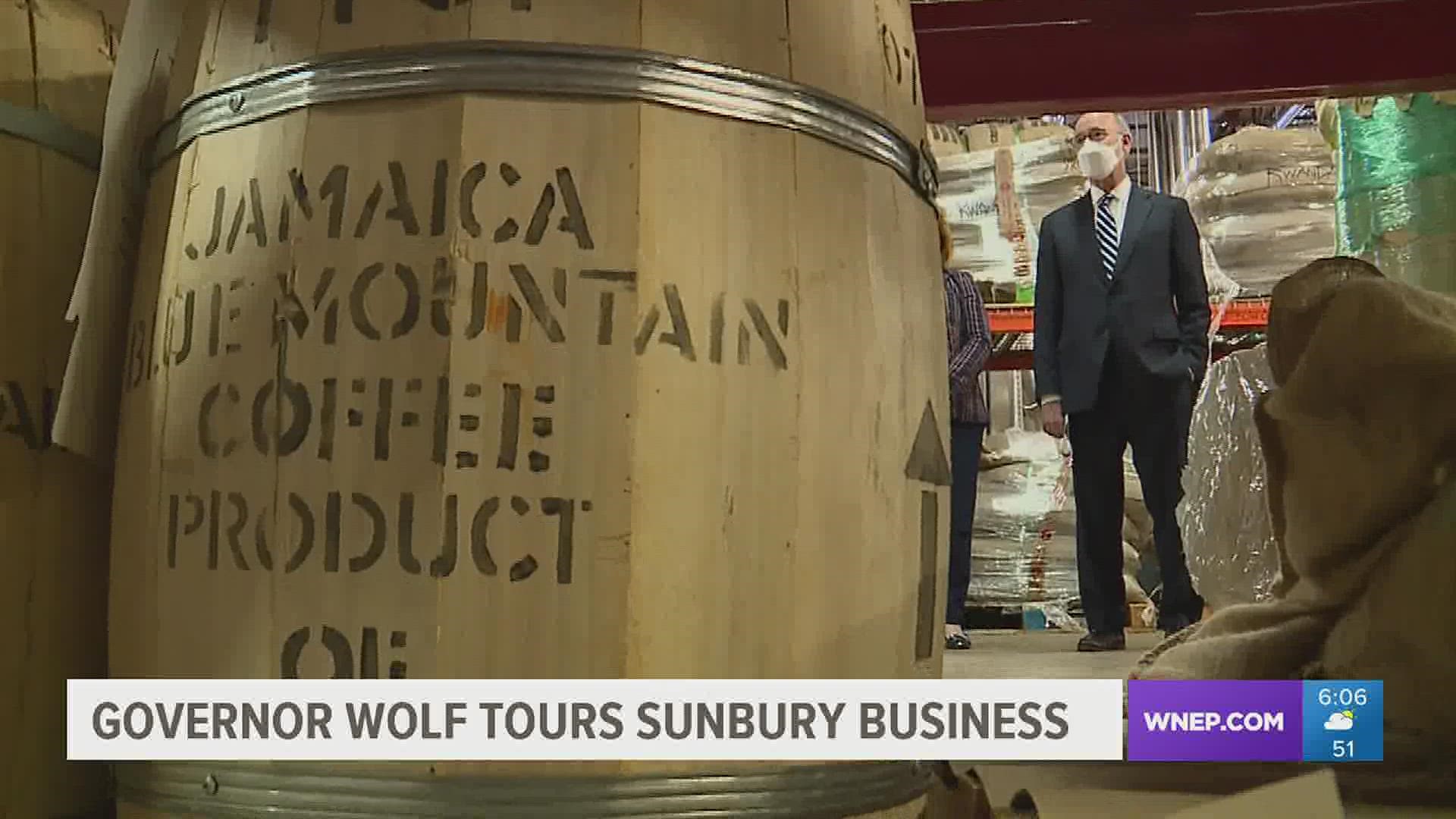 Governor Tom Wolf was in Sunbury today touring a coffee roasting company.