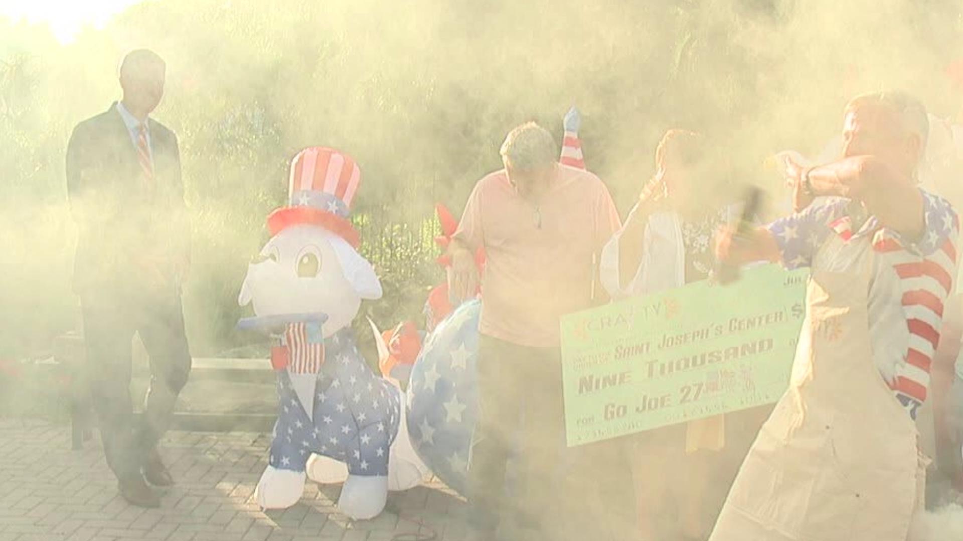 The WNEP Backyard filled with smoke after the announcement of a donation for St. Joesph's Center.