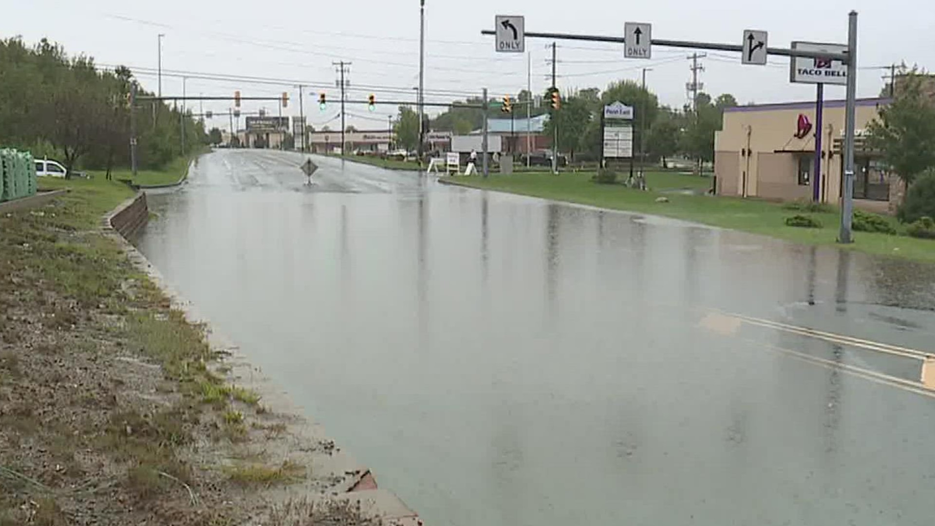 Part of a heavily traveled road in Lackawanna County is closed because of flooding.
