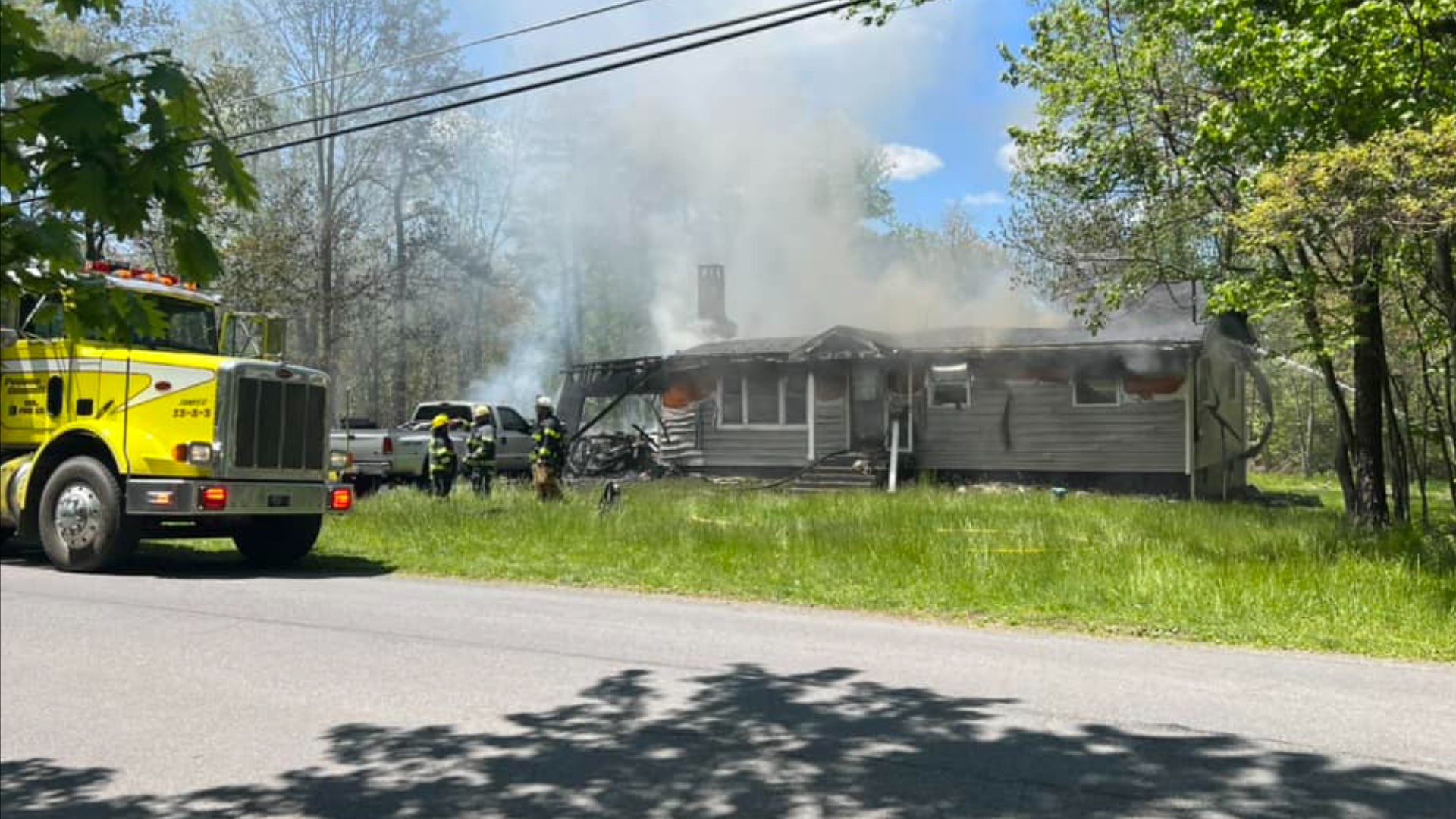The fire started around noon Friday at a home near Pocono Summit.