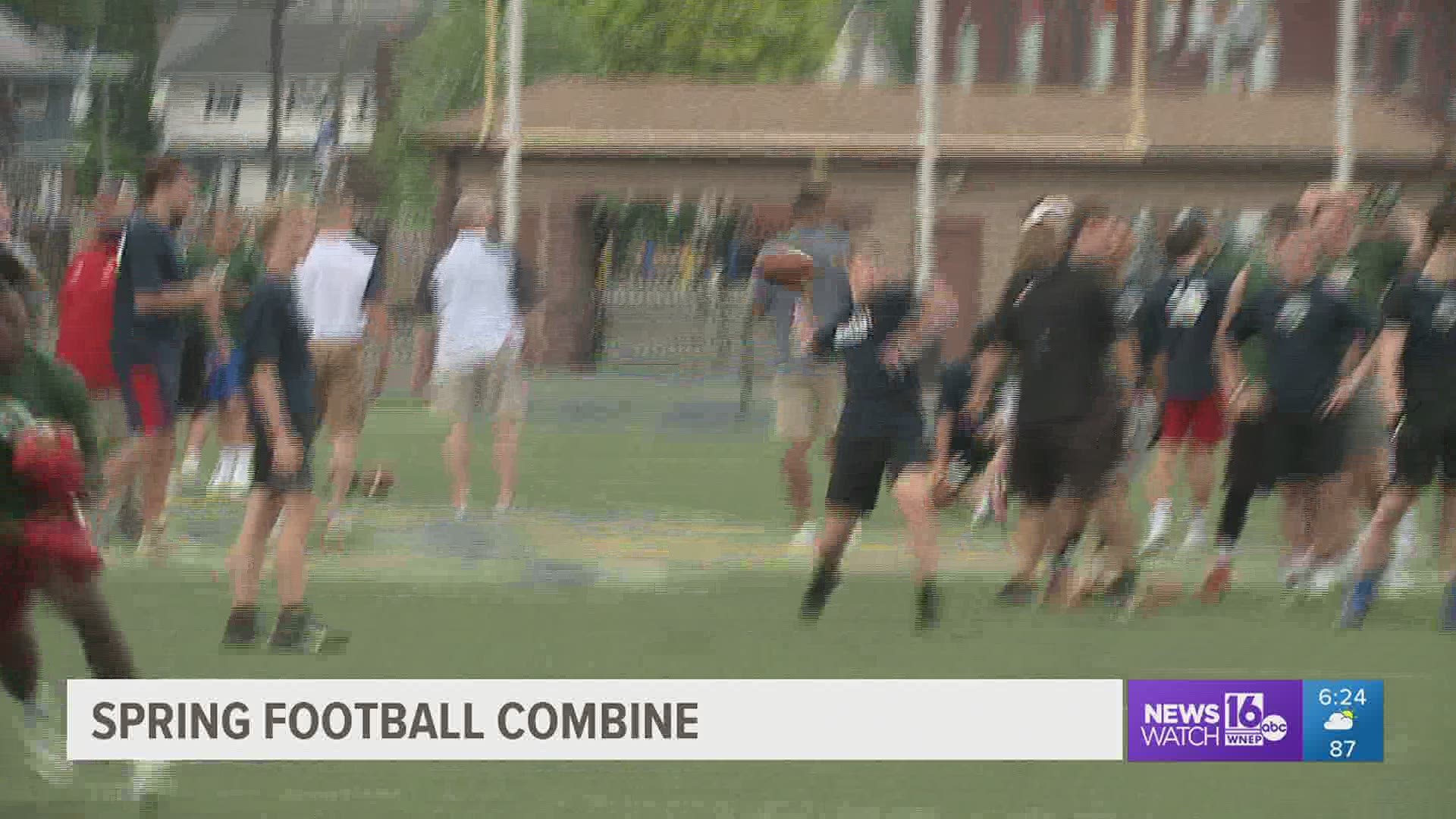 100 High-School Players Come To The Football Combine At John Henzes Veterans Memorial Stadium