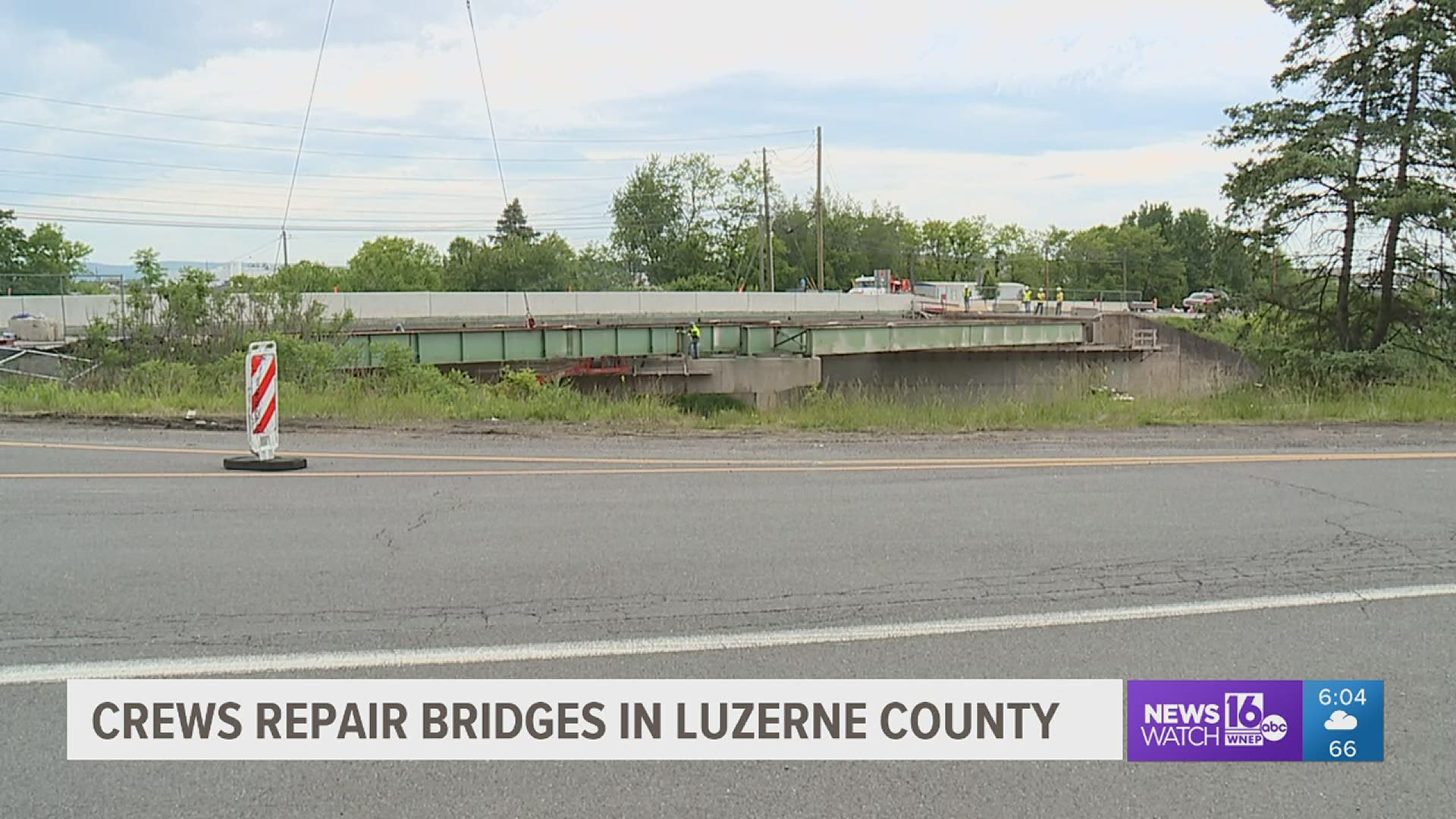 Steel beams were removed from one of the bridges being repaired in Kingston Township.