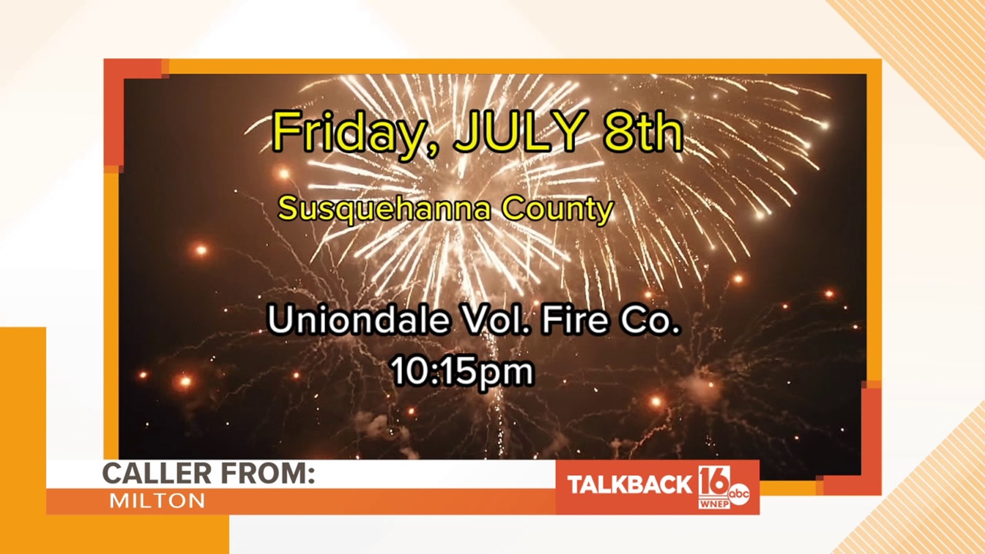 A caller from Milton is commenting on fireworks displays continuing after the July 4th holiday.